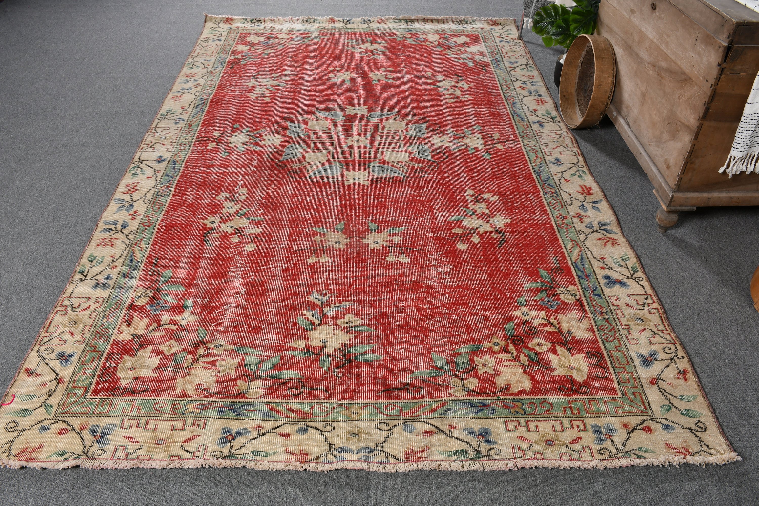 Bedroom Rug, Red Oriental Rug, Rugs for Bedroom, Oriental Rug, 6x9.6 ft Large Rug, Turkish Rugs, Vintage Rugs, Home Decor Rug, Salon Rugs