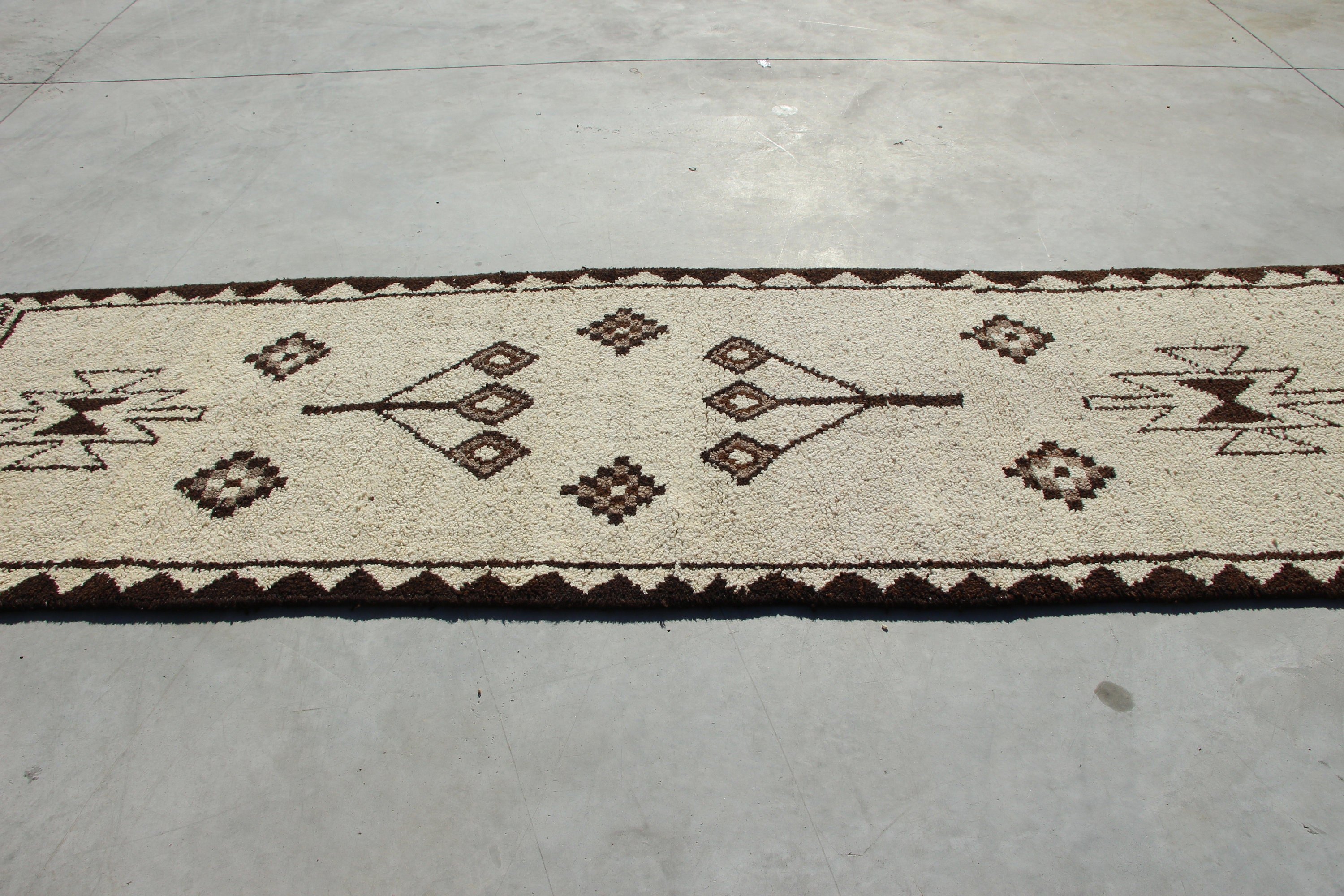 Moroccan Rugs, Vintage Rug, Rugs for Stair, White Wool Rug, Hallway Rugs, 3.2x11.7 ft Runner Rug, Wool Rugs, Turkish Rug, Organic Rugs
