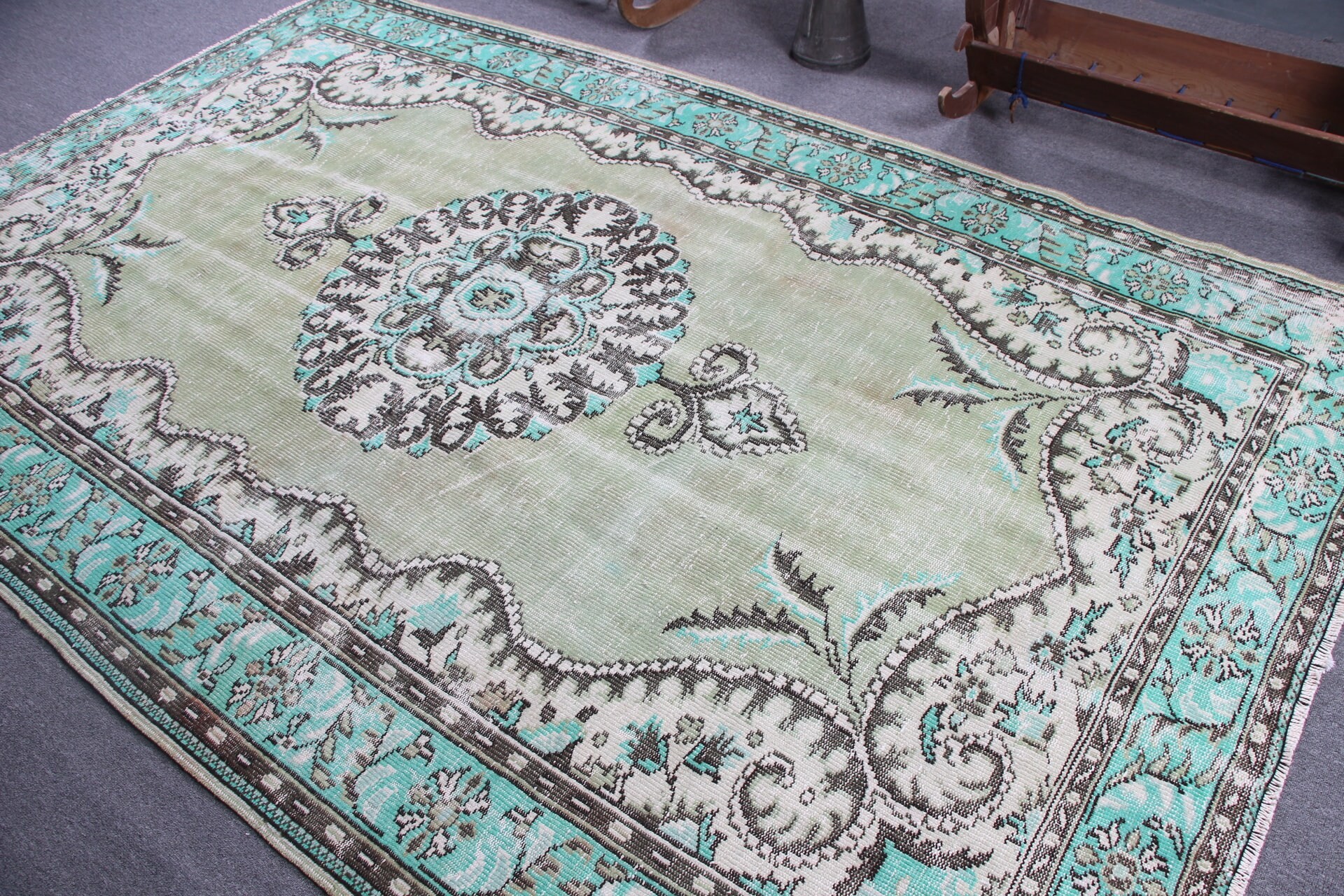 Moroccan Rug, Green Floor Rug, Dining Room Rug, Salon Rugs, Pastel Rugs, Turkish Rugs, 6.2x9.7 ft Large Rug, Vintage Rug, Oushak Rug