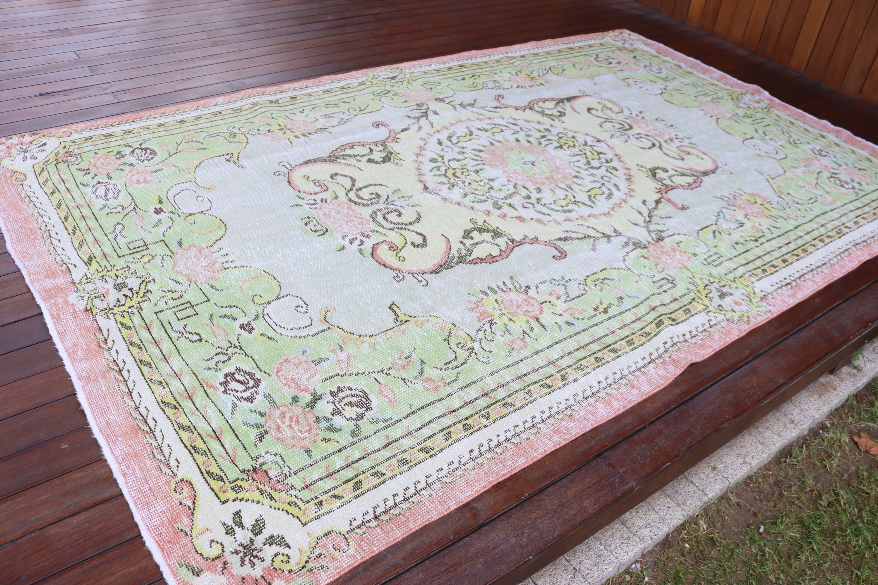 Vintage Halılar, 5.9x9.2 ft Büyük Halı, Türk Halısı, Yeşil Mutfak Halısı, Yatak Odası Halıları, Fas Halıları, Yemek Odası Halıları, Mutfak Halıları, Boho Halıları