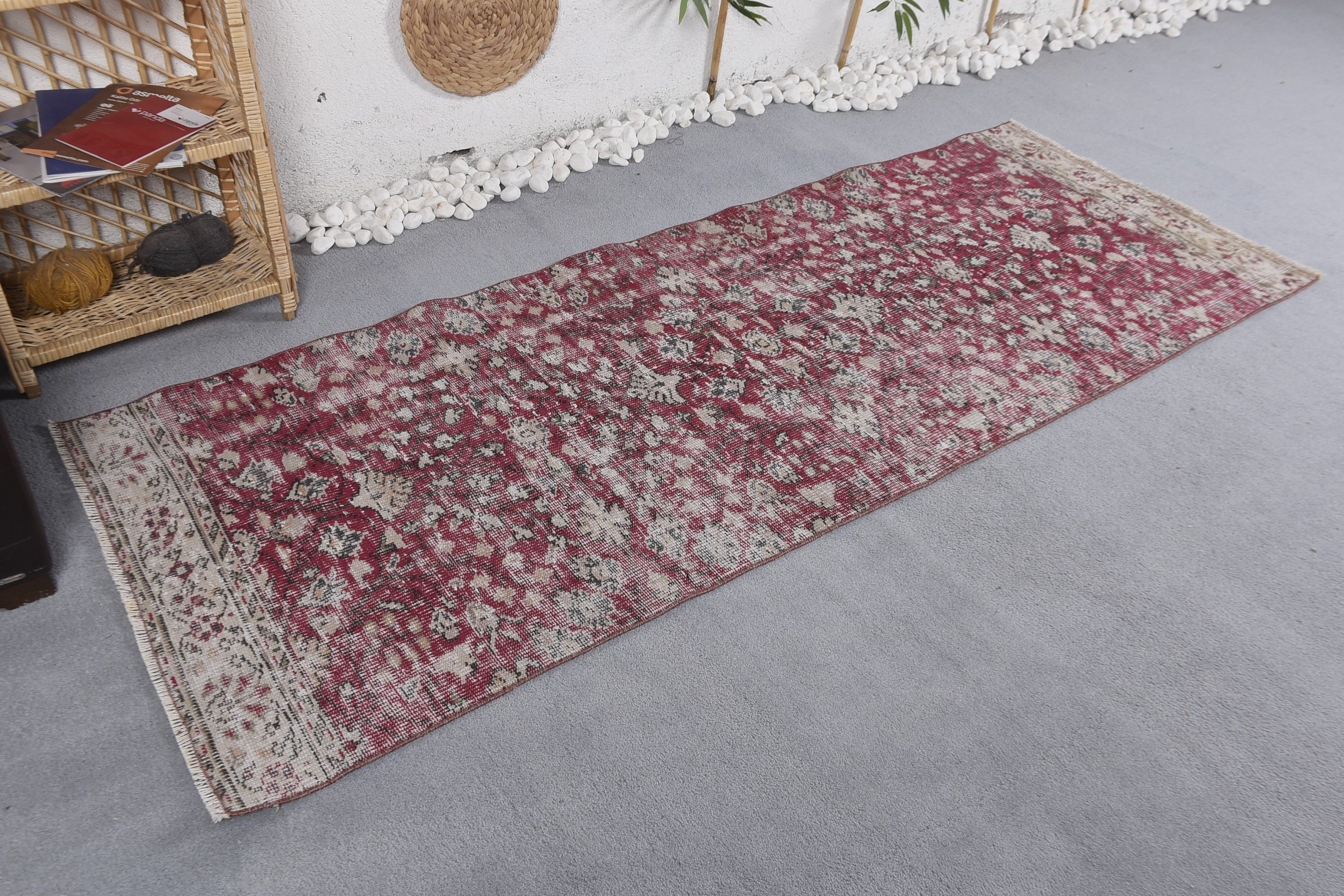 Vintage Rug, Turkish Rug, Red Oriental Rugs, Cool Rug, Hallway Rug, Corridor Rug, Moroccan Rugs, Rugs for Runner, 3x7.8 ft Runner Rug