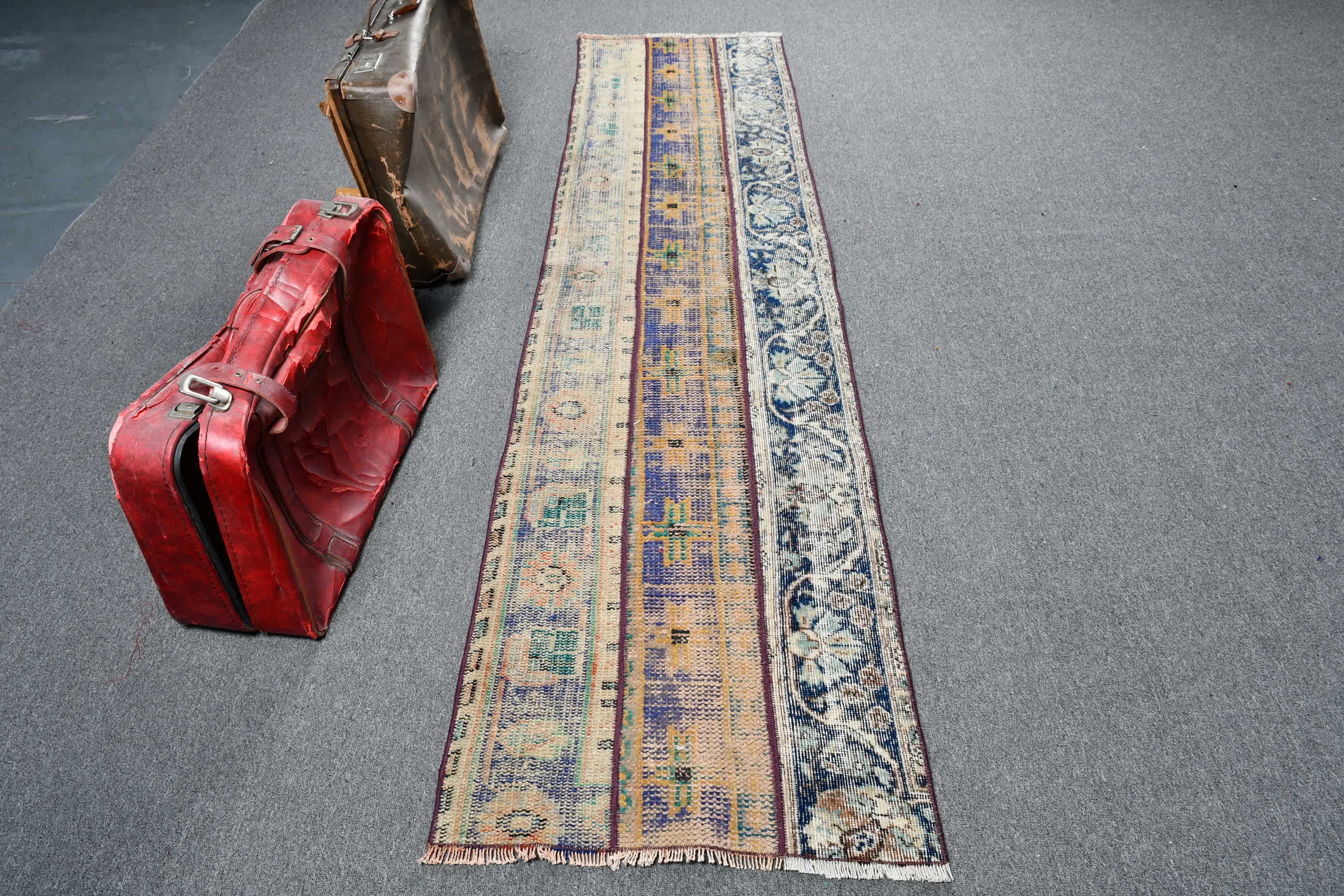 Koridor Halısı, Vintage Halılar, Koridor Halıları, Yün Halı, 2,2x8,6 ft Runner Halıları, Havalı Halı, Mutfak Halısı, Türk Halısı, Mavi Ev Dekor Halıları