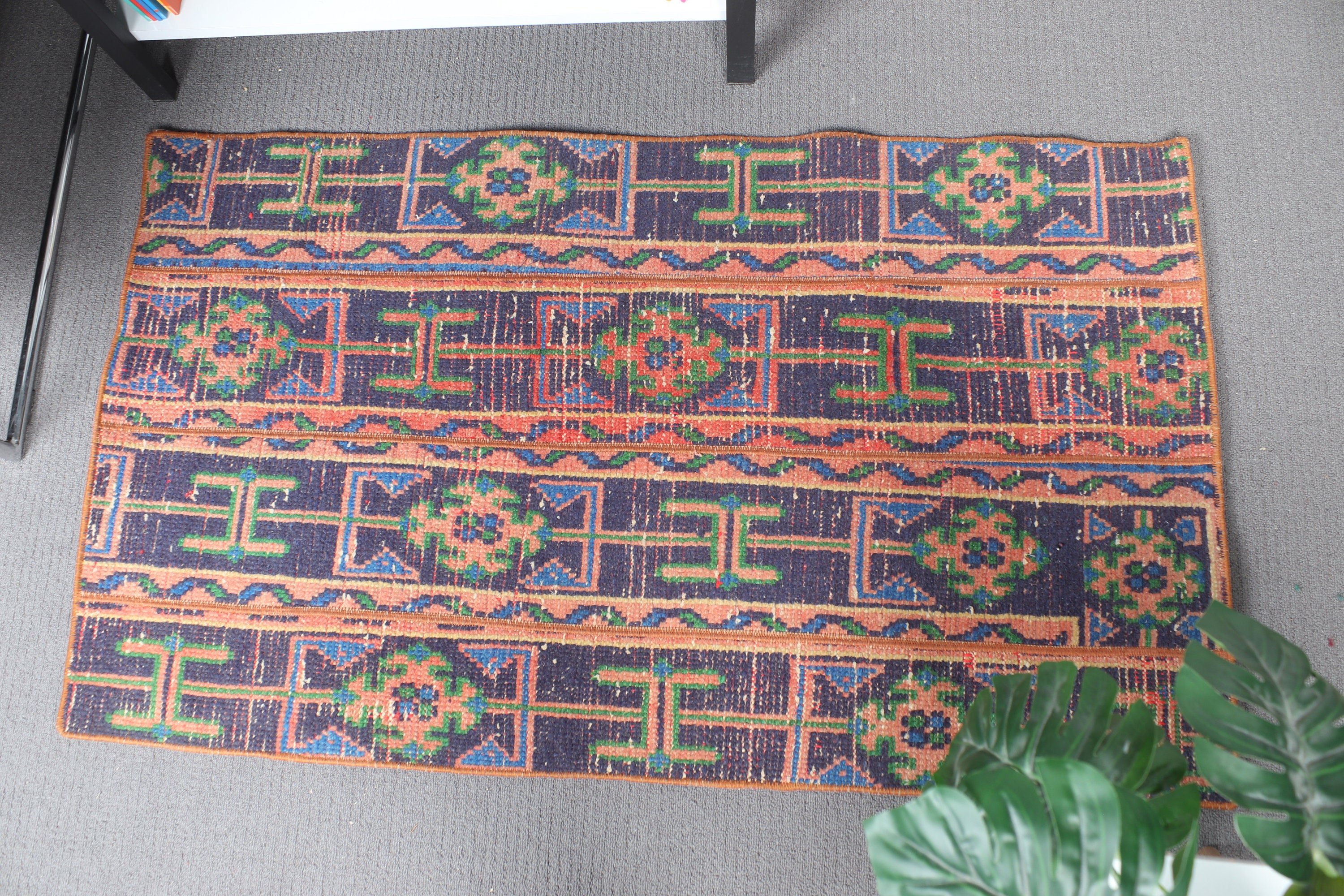 Floor Rug, Orange Handwoven Rug, Turkish Rugs, Wool Rugs, Bedroom Rugs, Bath Mat Boho Rug, Vintage Rug, Bathroom Rugs, 2.3x3.9 ft Small Rug