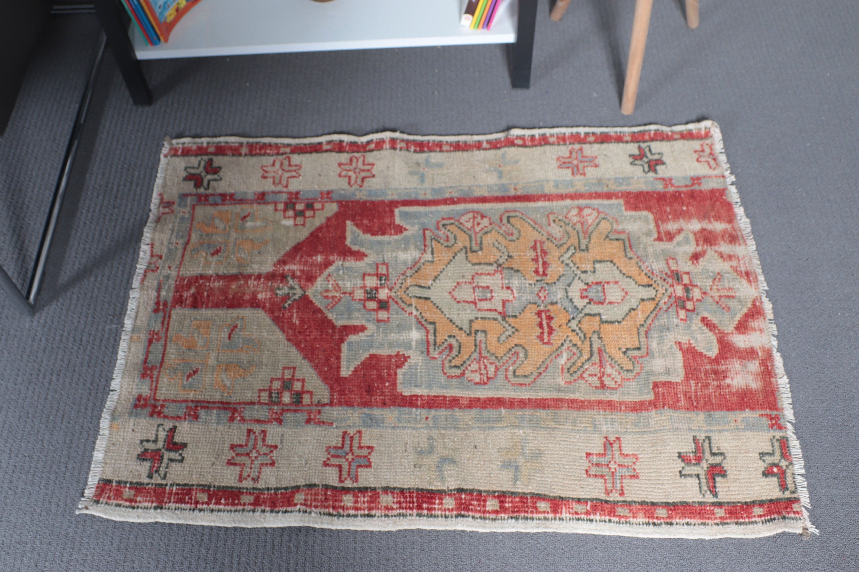 2,4x3,1 ft Küçük Halılar, Bej Nötr Halılar, Vintage Halılar, Antika Halı, Türk Halıları, Çocuk Halısı, Ofis Halısı, Duvara Asılı Halılar, Boho Halıları