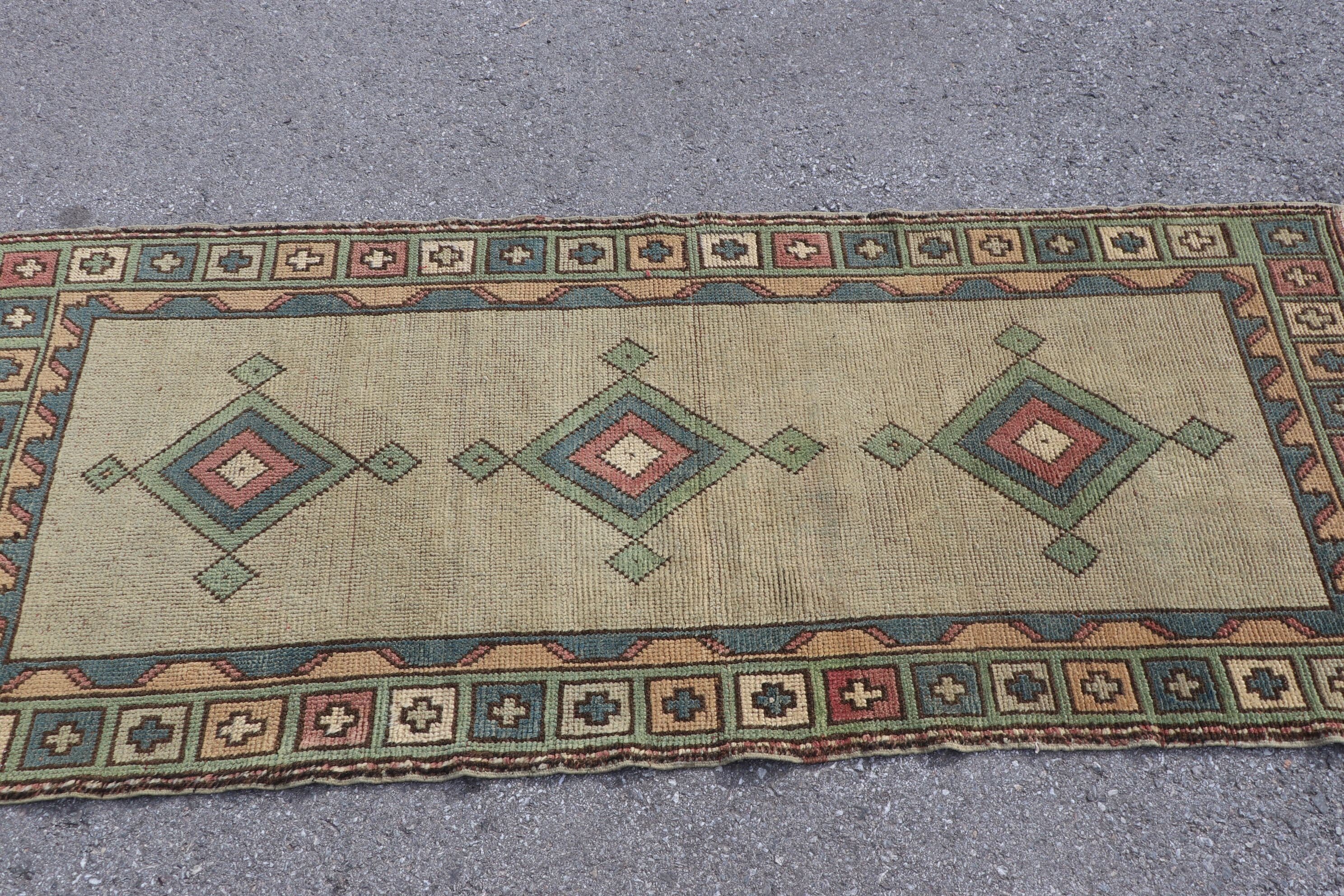 Yeşil Oushak Halı, Çocuk Halıları, 2.8x6.6 ft Accent Halı, Mutfak Halıları, Türk Halısı, Vintage Halı, Etnik Halılar, Yatak Odası Halısı