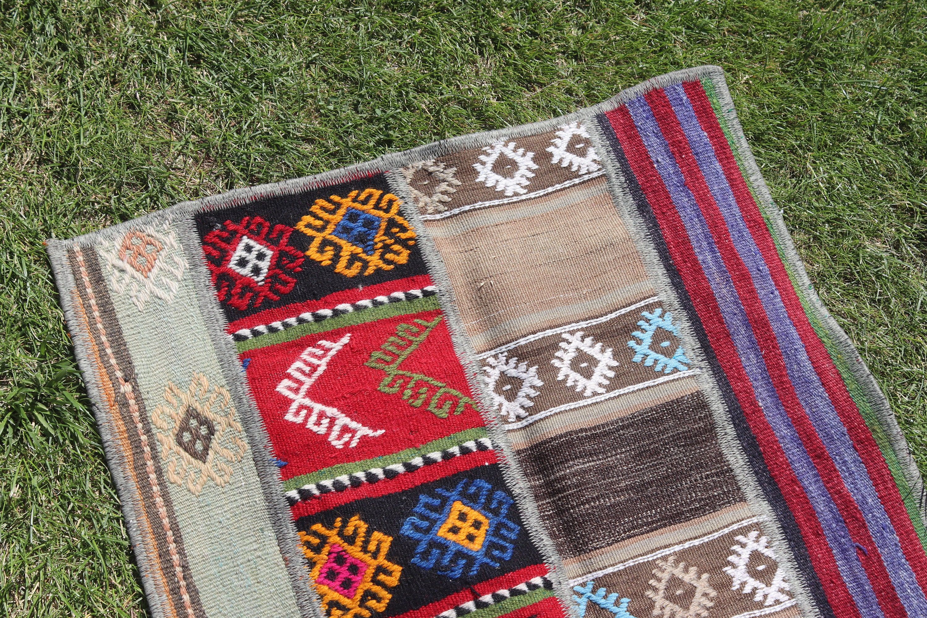 Turkish Rugs, Bathroom Rug, Vintage Rug, Turkey Rug, Red Flatweave Rug, 2.2x2.2 ft Small Rugs, Kitchen Rug, Geometric Rugs, Moroccan Rug