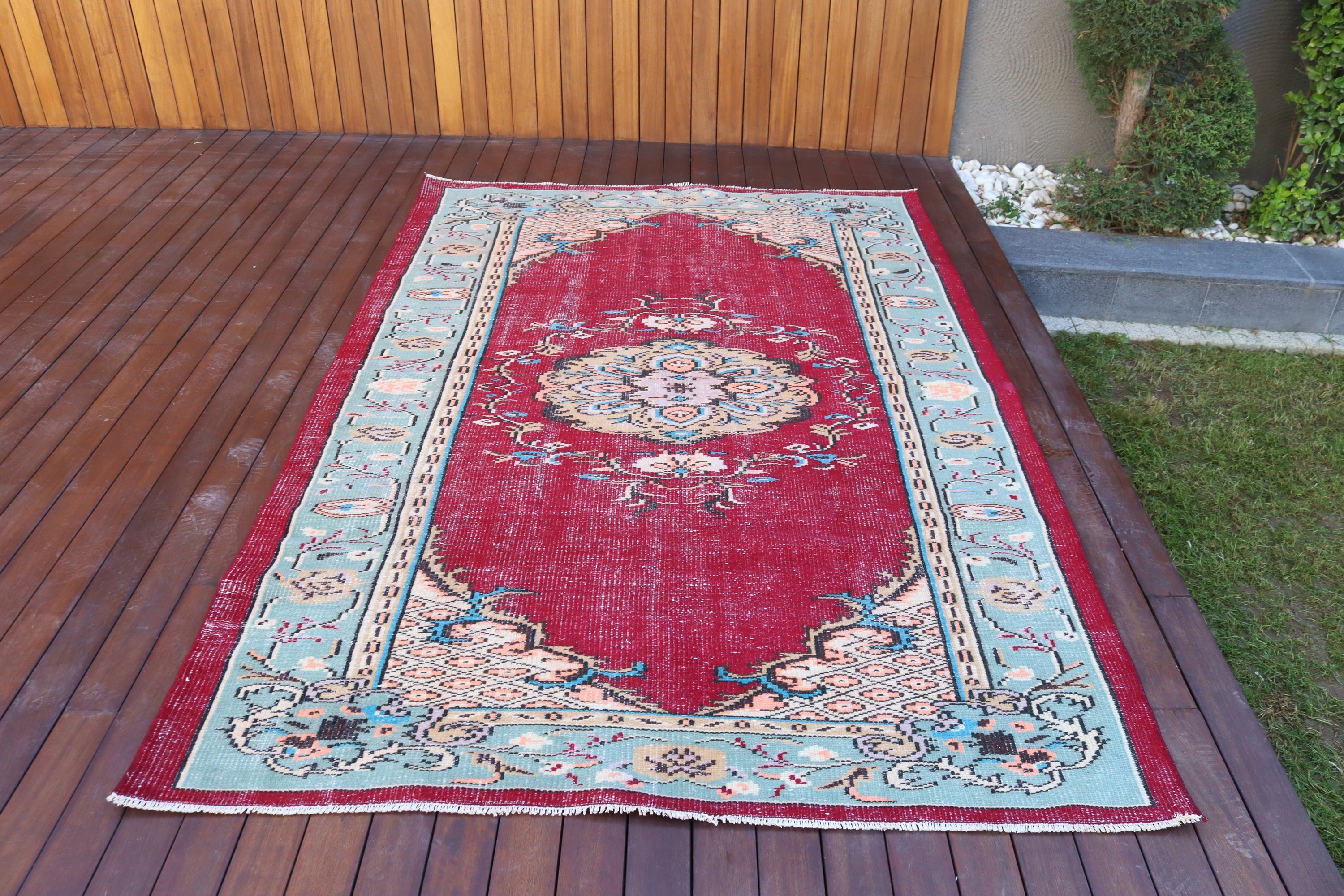 5.3x8.1 ft Büyük Halı, El Dokuma Halılar, Yemek Odası Halıları, Kırmızı Yer Halısı, Düz Dokuma Halılar, Boho Halı, Vintage Halı, Türk Halısı, Oturma Odası Halıları