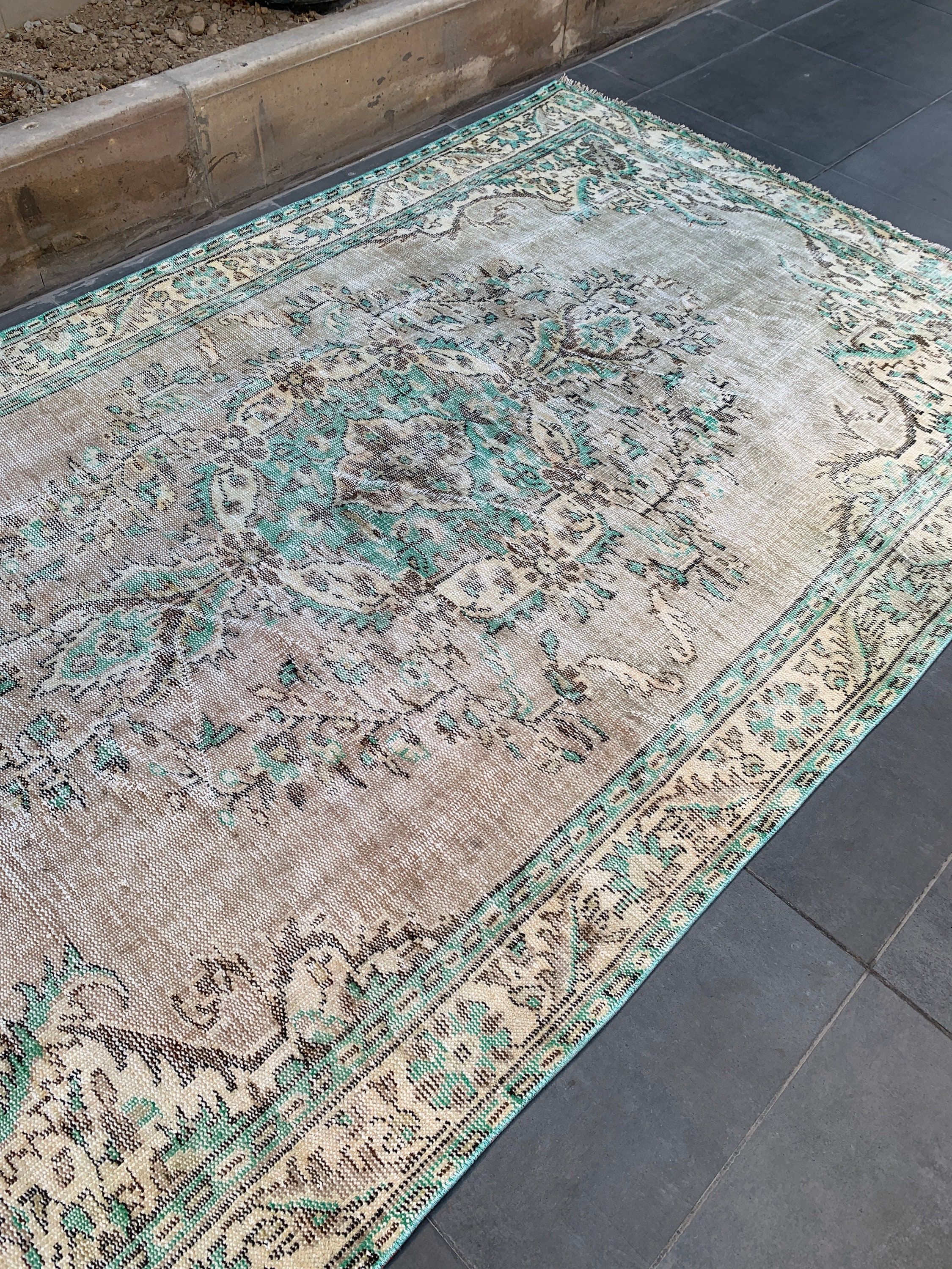 Mutfak Halısı, Bej Soğuk Halı, Antika Halı, Yemek Odası Halısı, Salon Halıları, 5.9x10 ft Büyük Halı, Vintage Halı, Salon Halıları, Türk Halısı