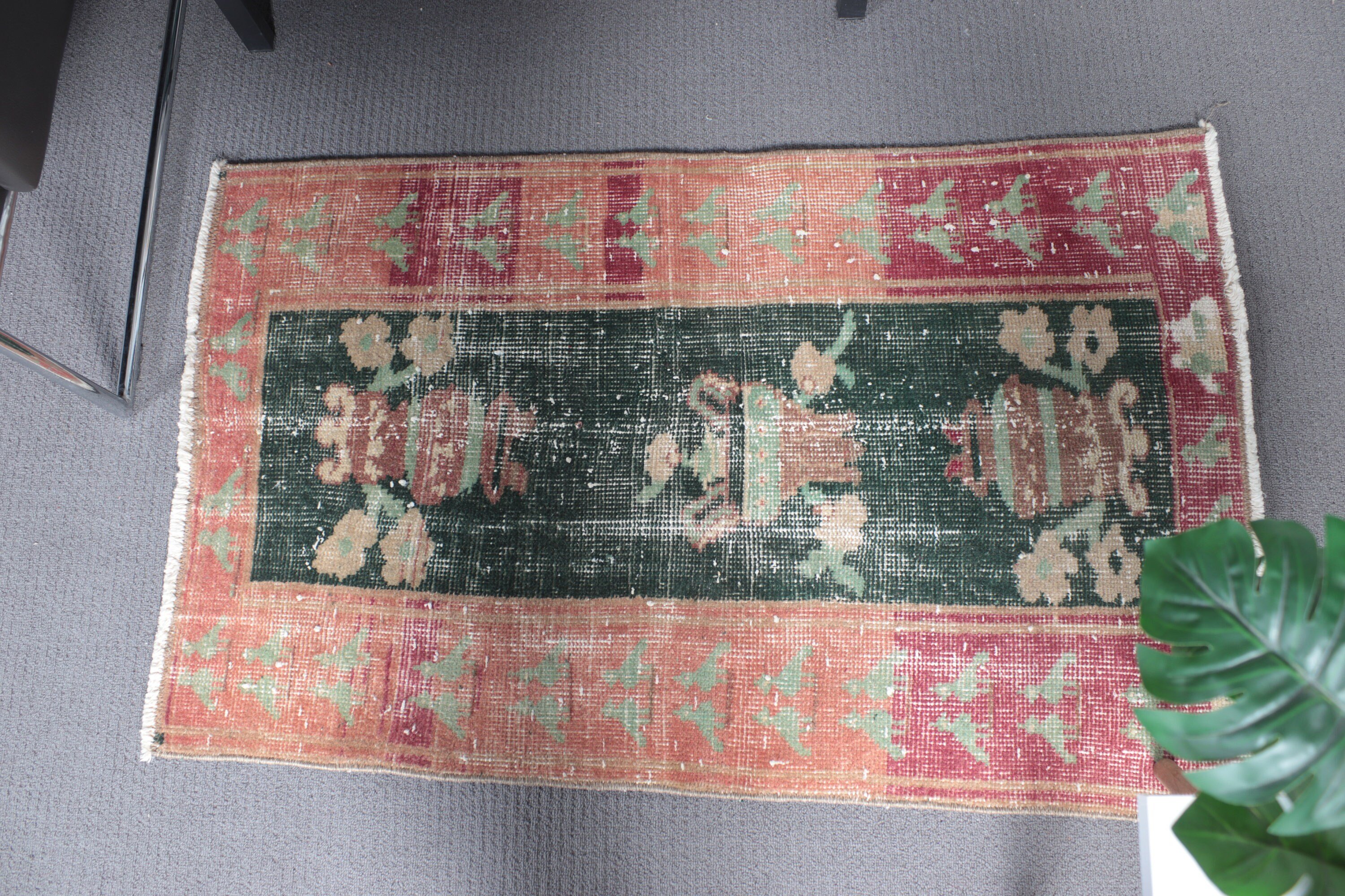 Yeşil Mutfak Halısı, Vintage Halı, El Dokuma Halı, Oushak Halıları, 2,3x3,6 ft Küçük Halı, Egzotik Halı, Banyo Halısı, Yatak Odası Halıları, Türk Halısı