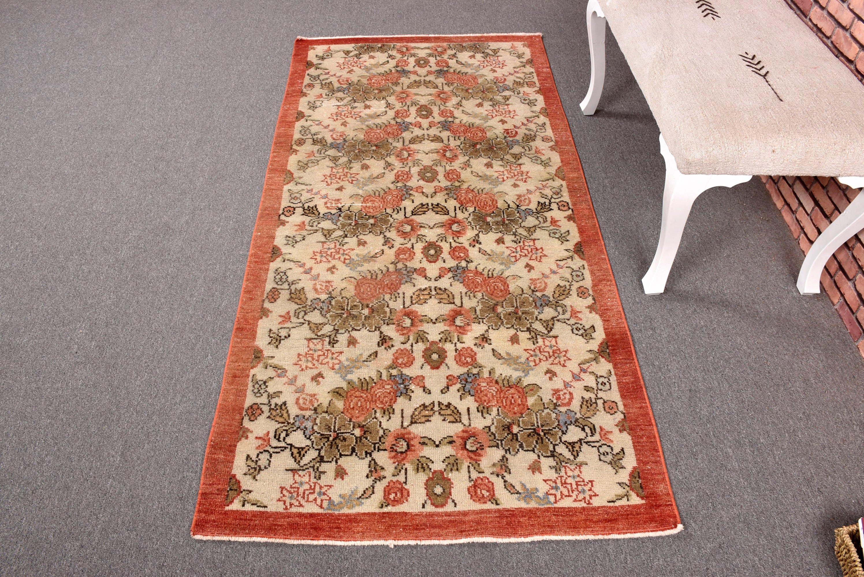 Beige Modern Rugs, Turkish Rug, Vintage Rugs, Vintage Accent Rugs, 3.1x6.5 ft Accent Rugs, Kitchen Rug, Rugs for Bedroom, Luxury Rug