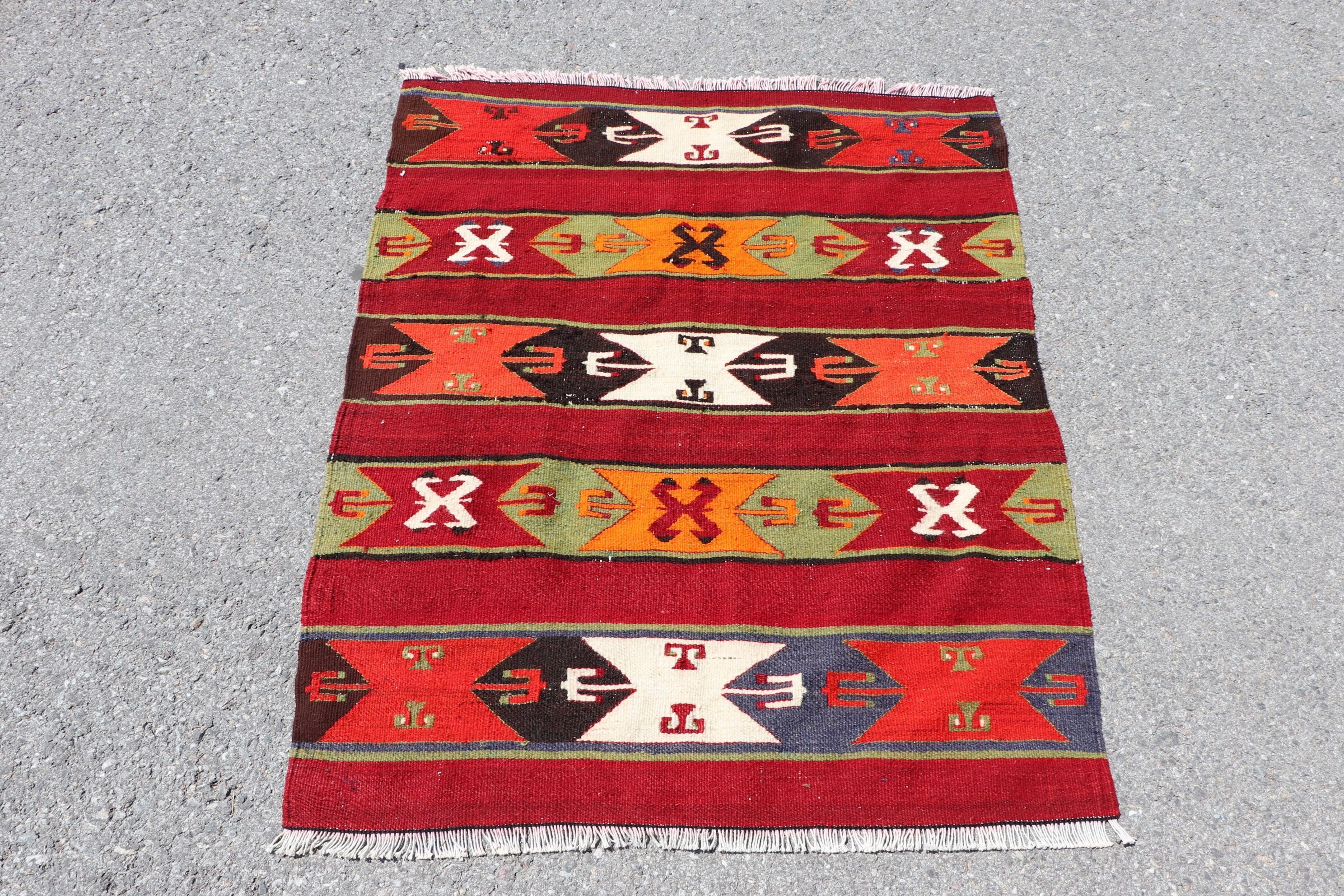 Anatolian Rug, Bedroom Rugs, Turkish Rug, Home Decor Rugs, Vintage Rug, Nursery Rugs, Red Wool Rug, Rugs for Bath, 3x3.4 ft Small Rug