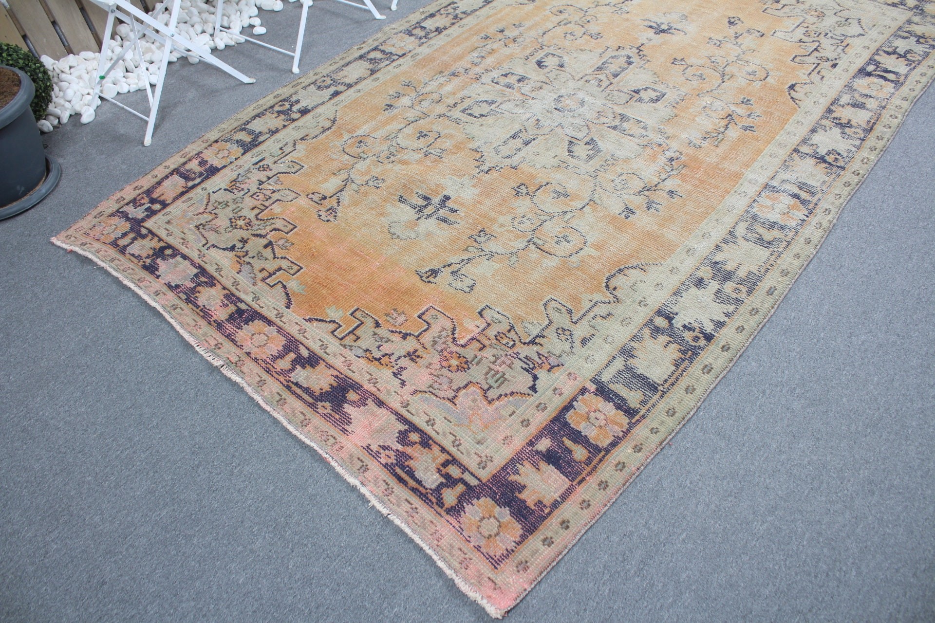 Vintage Rugs, Wool Rug, 5.5x8.8 ft Large Rug, Orange Wool Rugs, Dining Room Rugs, Oushak Rug, Rugs for Bedroom, Turkish Rugs, Salon Rug