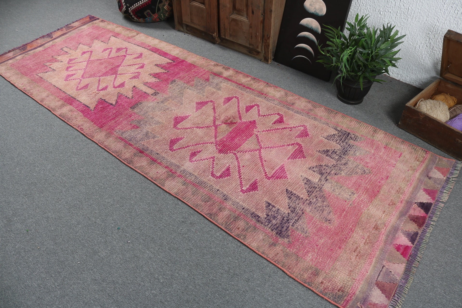 Rugs for Corridor, 3.1x9.4 ft Runner Rug, Kitchen Rugs, Cool Rugs, Long Runner Rugs, Modern Rug, Turkish Rug, Pink Boho Rug, Vintage Rug