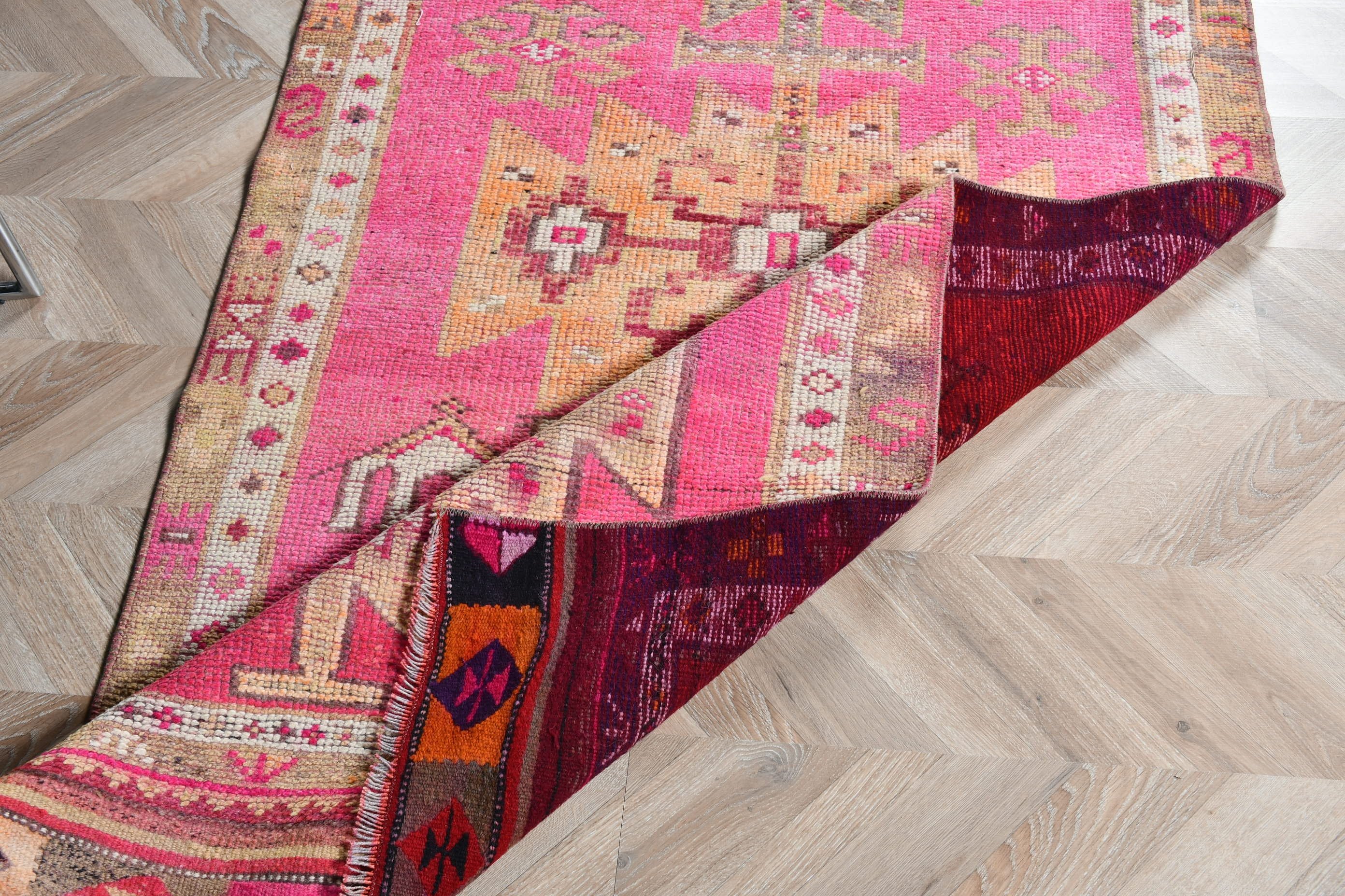 Art Rug, Rugs for Stair, 3.6x11.7 ft Runner Rug, Oriental Rugs, Corridor Rug, Vintage Rug, Pink Home Decor Rugs, Turkish Rug