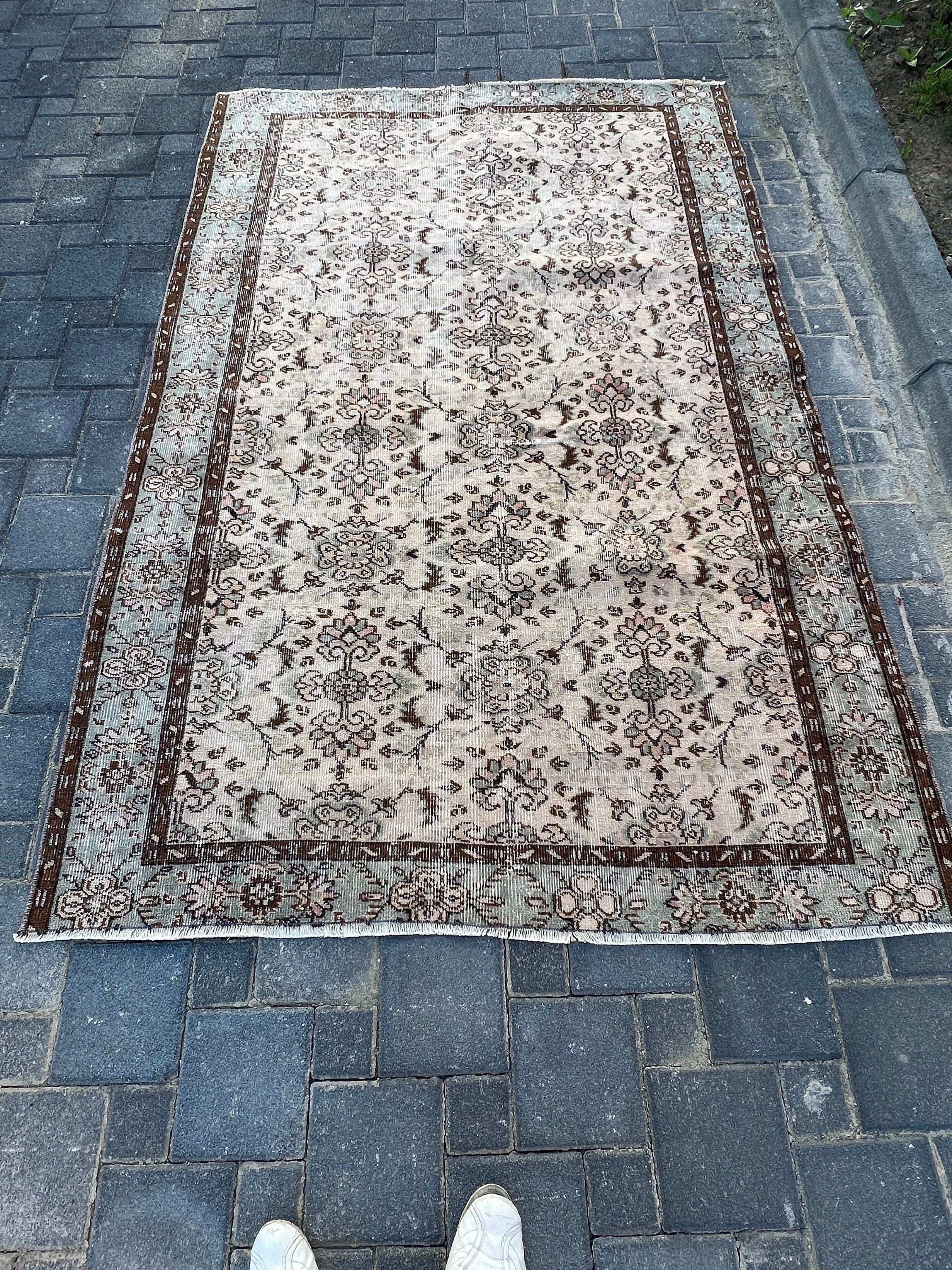 Soluk Halı, Türk Halıları, Vintage Halılar, Bej 5.1x8 ft Büyük Halılar, Oturma Odası Halısı, Yemek Odası Halıları, Yatak Odası Halıları, Mutfak Halısı