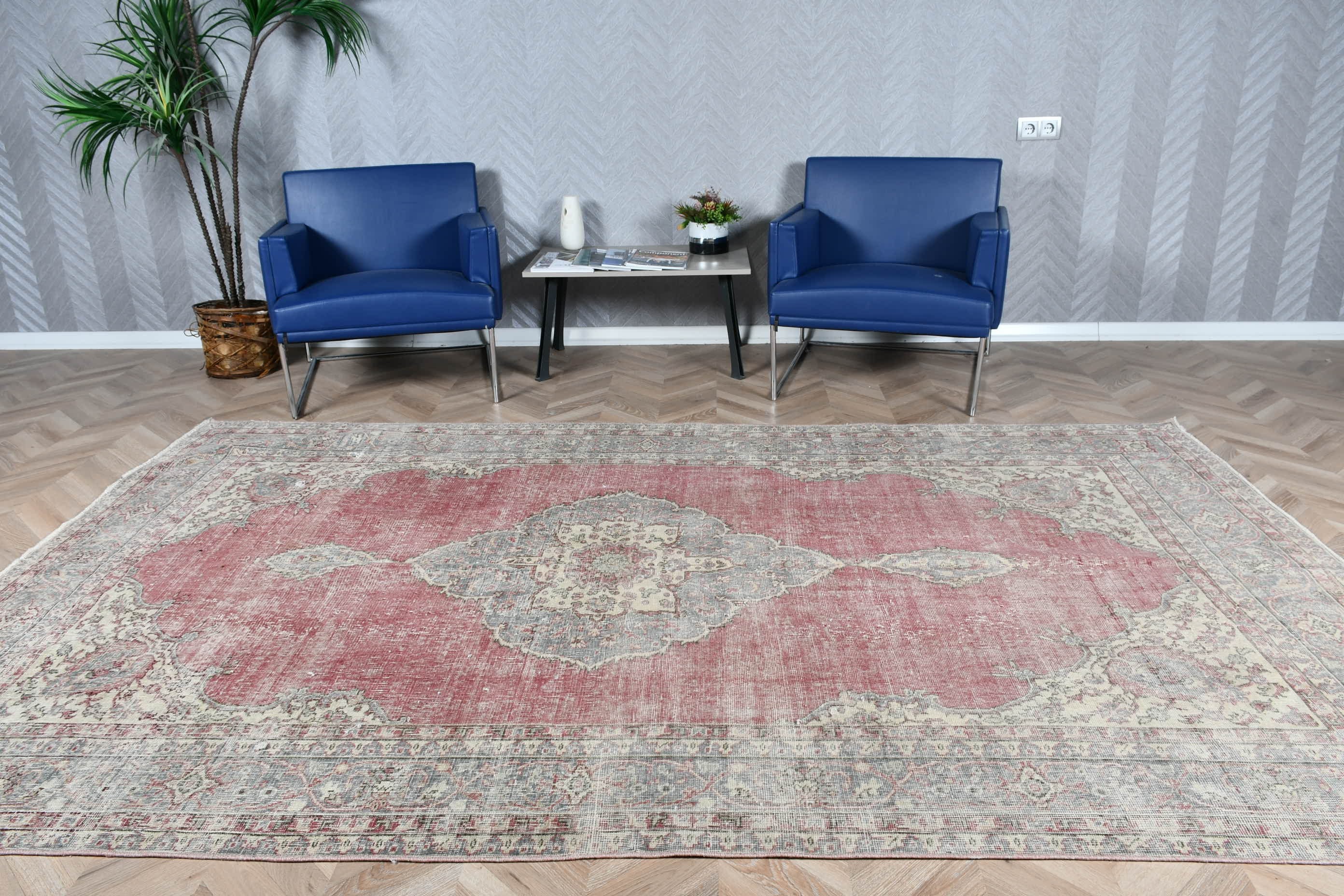 Vintage Rug, Bedroom Rug, Turkish Rugs, Red Home Decor Rug, Wedding Rug, Kitchen Rug, 6.4x10.3 ft Large Rug, Salon Rug