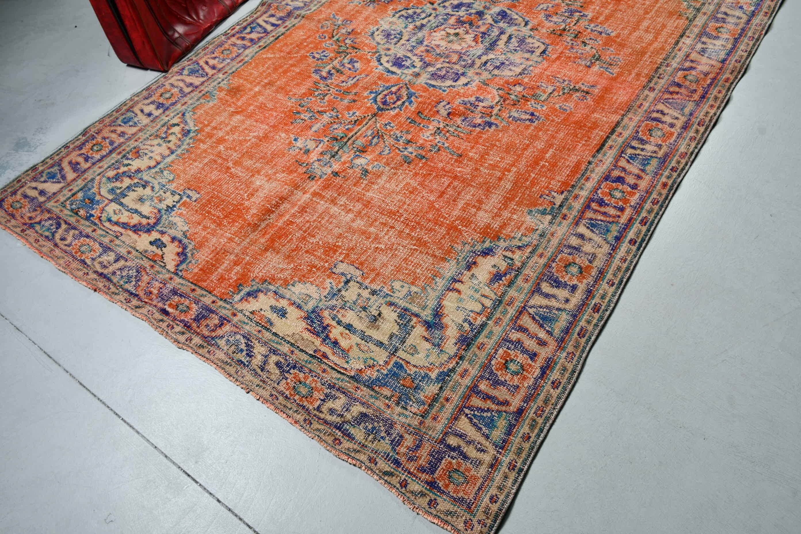 Orange Floor Rugs, Anatolian Rug, 6.2x9.7 ft Large Rugs, Vintage Rugs, Dining Room Rug, Bright Rugs, Bedroom Rug, Floor Rug, Turkish Rug