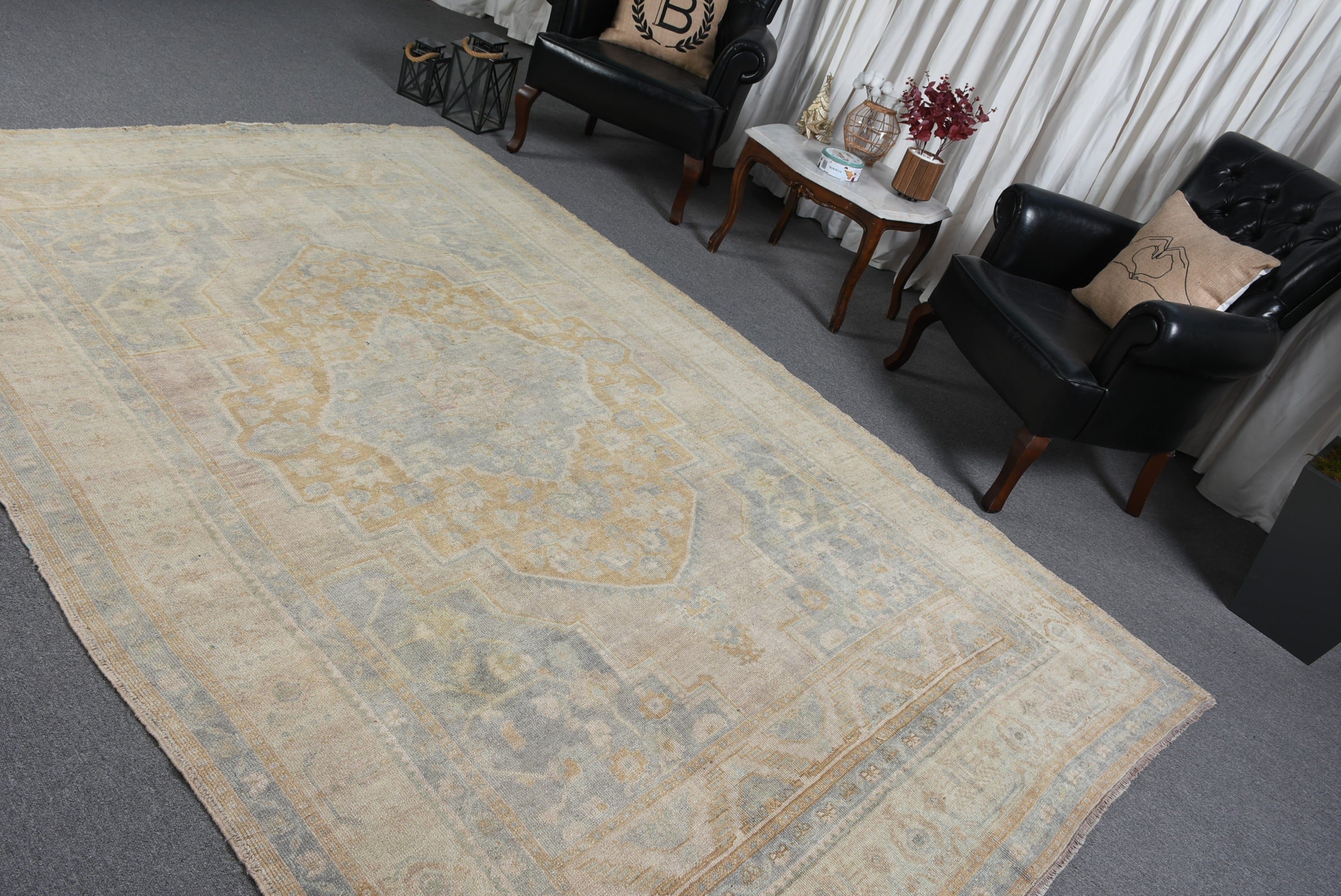 Living Room Rug, Vintage Rugs, Green Moroccan Rugs, Dining Room Rug, 6.6x10 ft Large Rugs, Turkish Rug, Office Rug, Wool Rug, Floor Rug