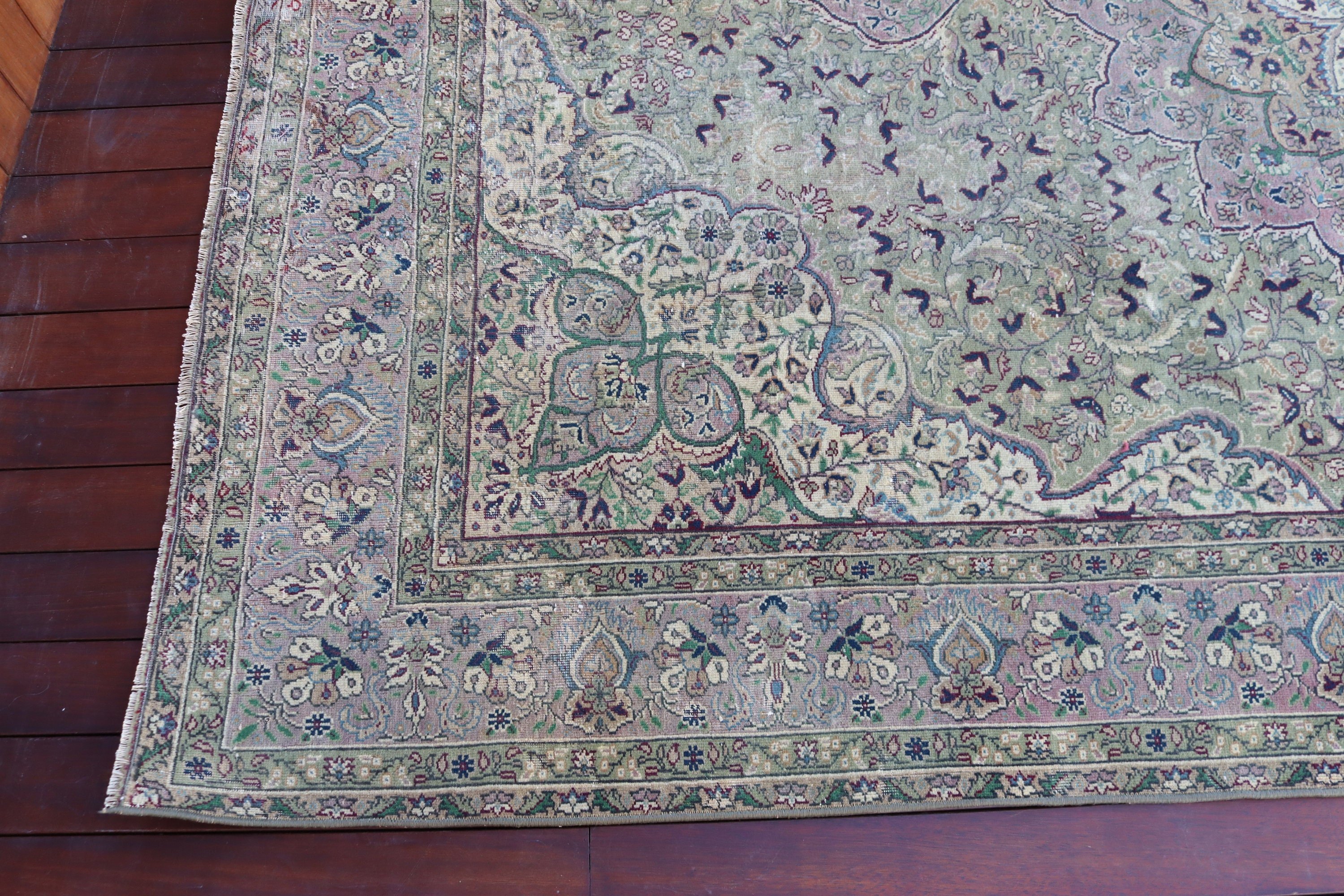 Büyük Boho Halısı, Türk Halısı, Büyük Oushak Halısı, Aztek Halısı, Soğuk Halı, El Dokuma Halıları, Vintage Halılar, Yeşil Nötr Halılar, 6,5x9,8 ft Büyük Halılar