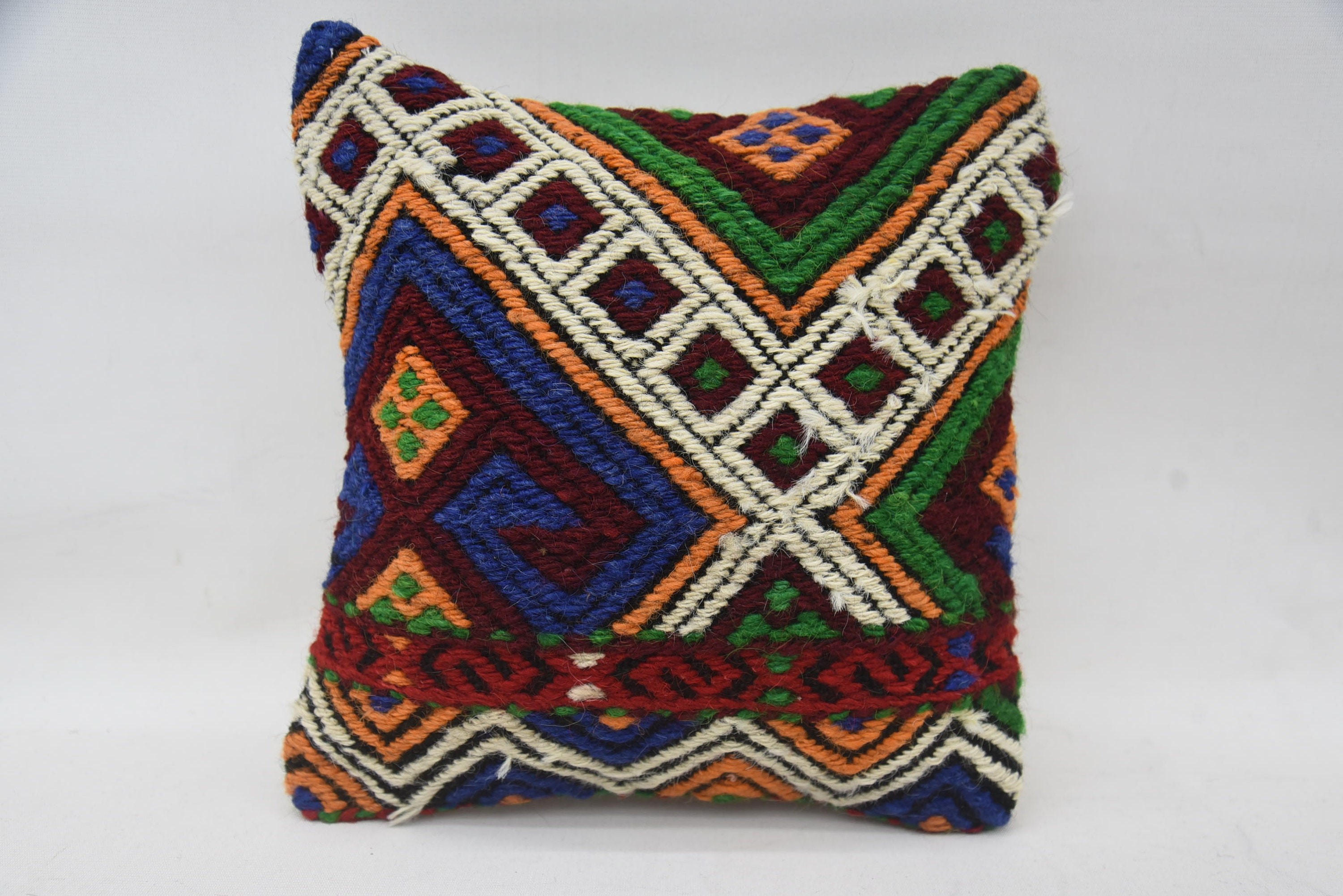 Boho Chic Yastık, Kilim Kırlent, Vintage Kilim Atma Yastığı, 12"x12" Mavi Minder Örtüsü, Antika Yastıklar, Kanepe Yastık Kılıfı