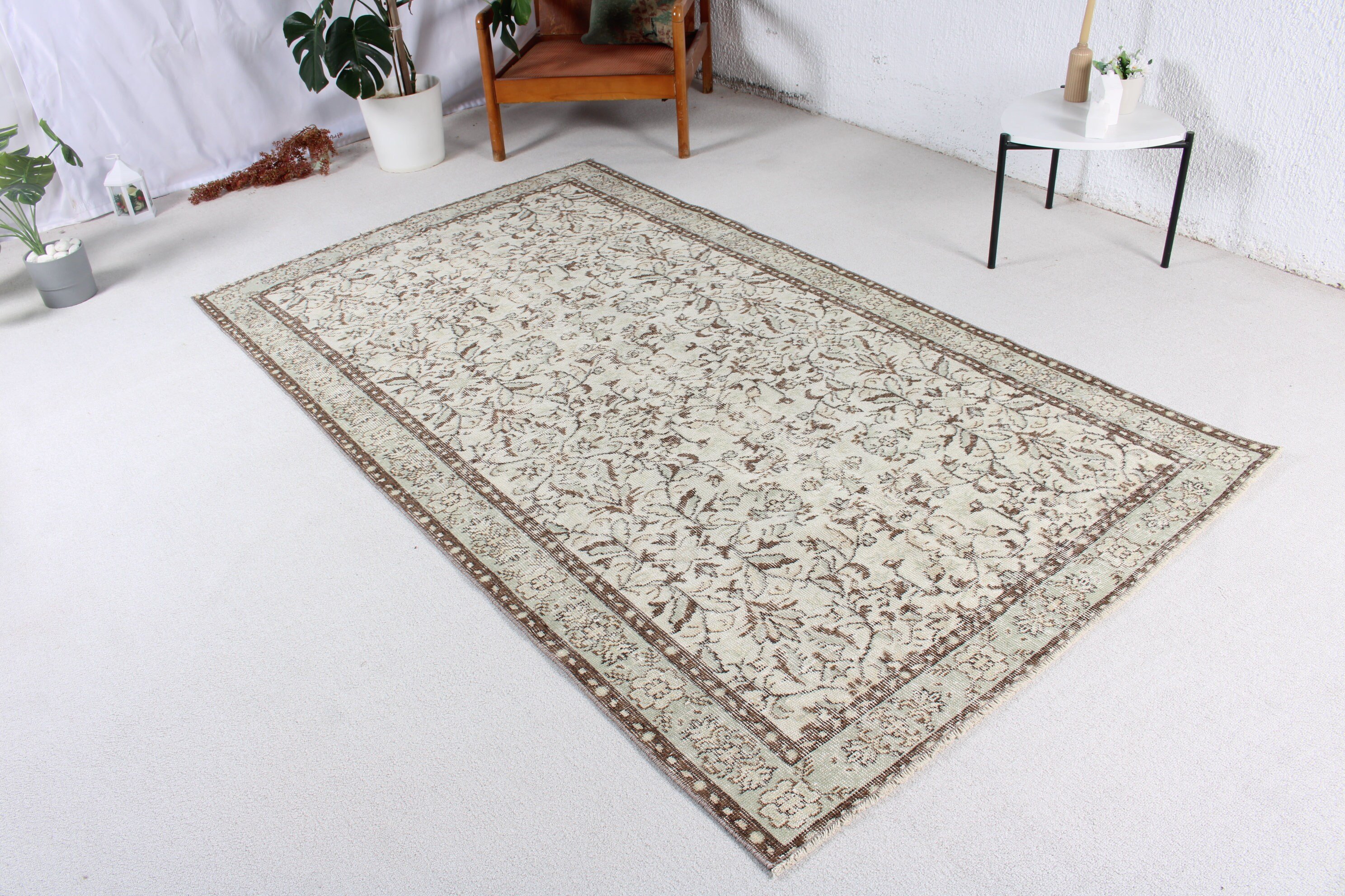 Bej İfade Halıları, Türk Halısı, Ev Halısı, Vintage Halılar, Modern Halı, Yatak Odası Halısı, Vintage Alan Halıları, 4.4x7.8 ft Alan Halısı, Yer Halısı