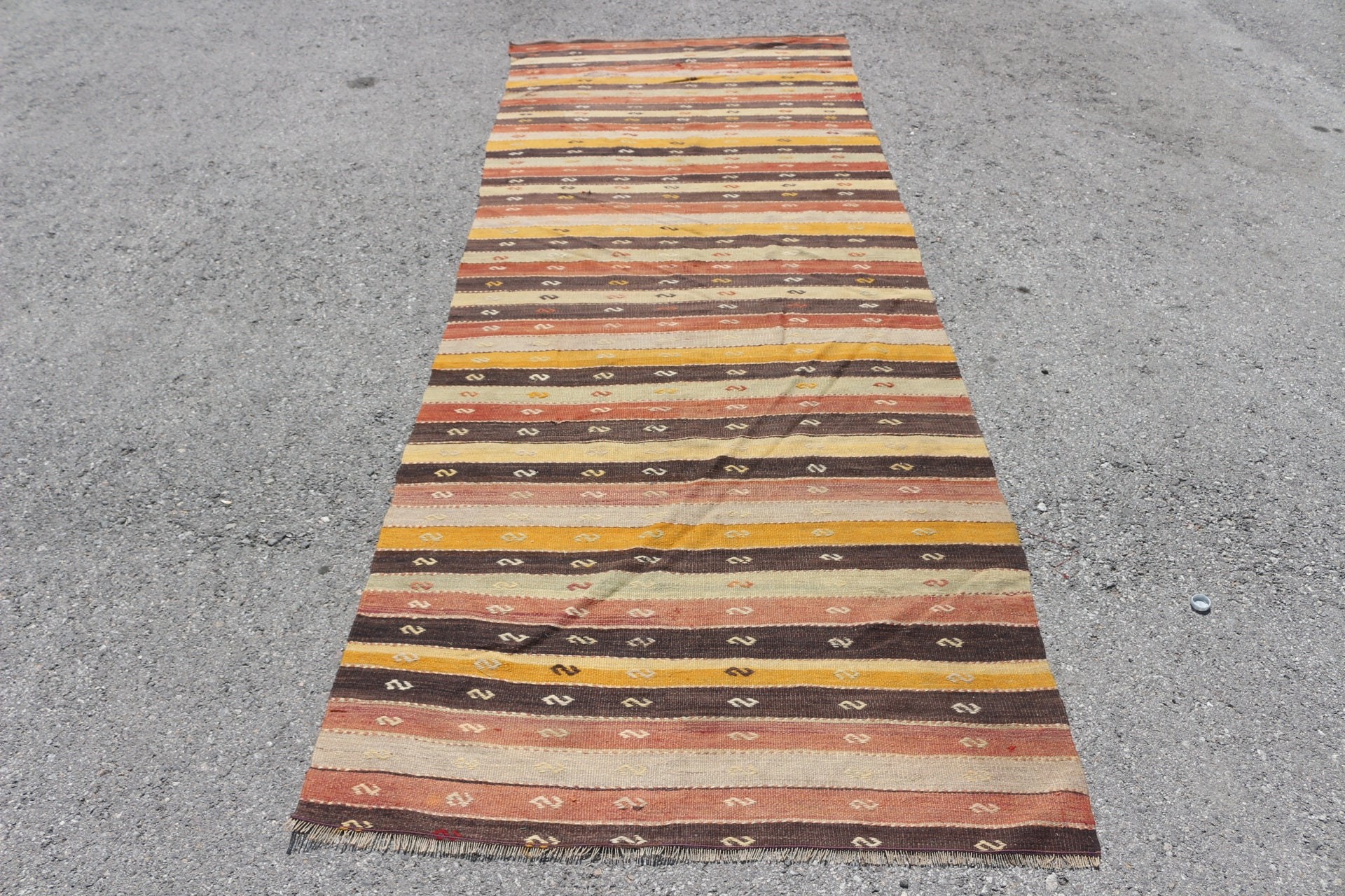 Cool Rugs, Kilim, Brown  3.6x10.2 ft Runner Rugs, Stair Rugs, Turkish Rugs, Boho Rug, Vintage Rug, Kitchen Rugs