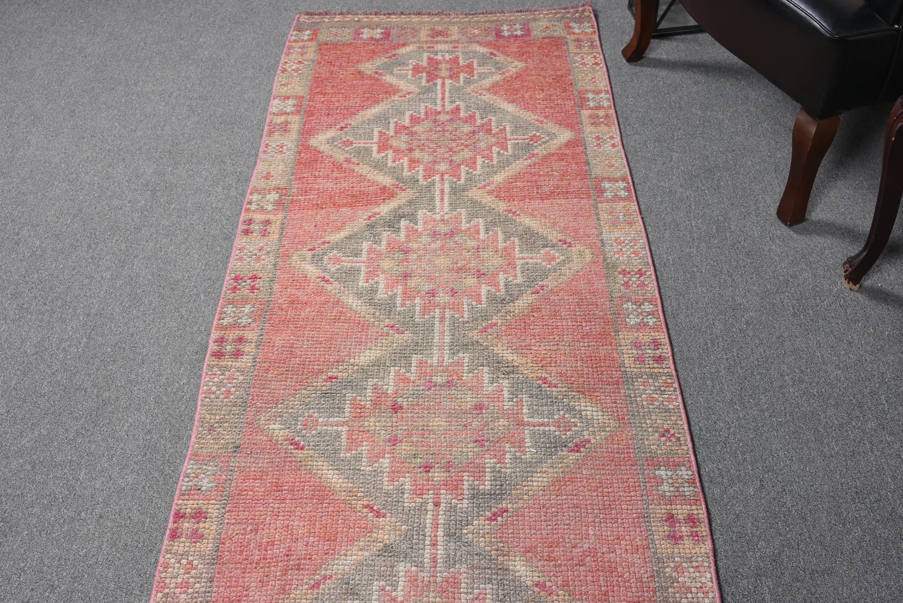 Pink Oriental Rugs, Rugs for Runner, Turkish Rug, Vintage Rugs, Oushak Rug, Corridor Rugs, 2.7x10.2 ft Runner Rugs, Art Rug, Anatolian Rug