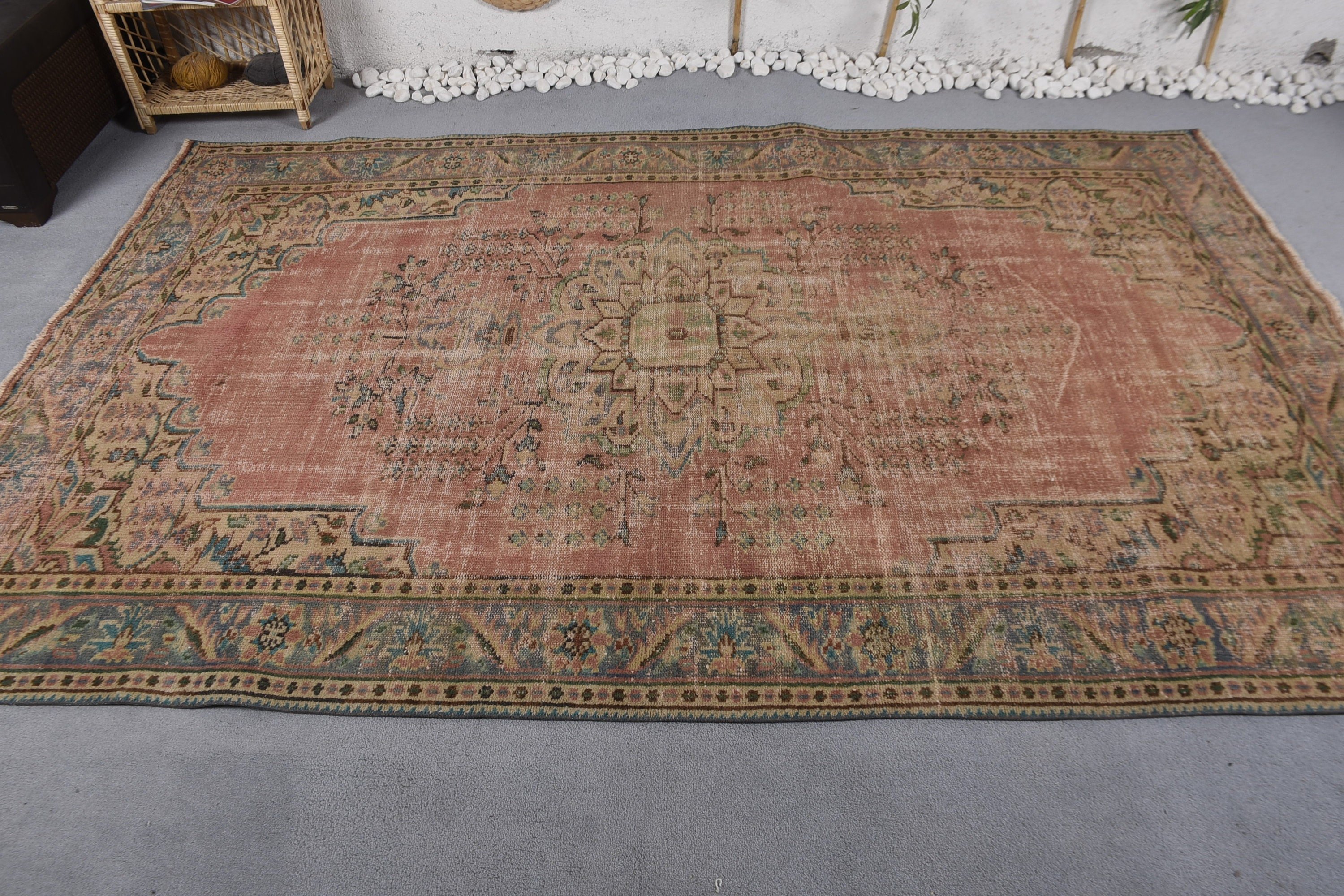 Ev Dekorasyonu Halıları, Kabile Halısı, 5.9x9.3 ft Büyük Halılar, Vintage Halılar, Yatak Odası Halısı, Oturma Odası Halısı, Pembe Havalı Halılar, Türk Halısı