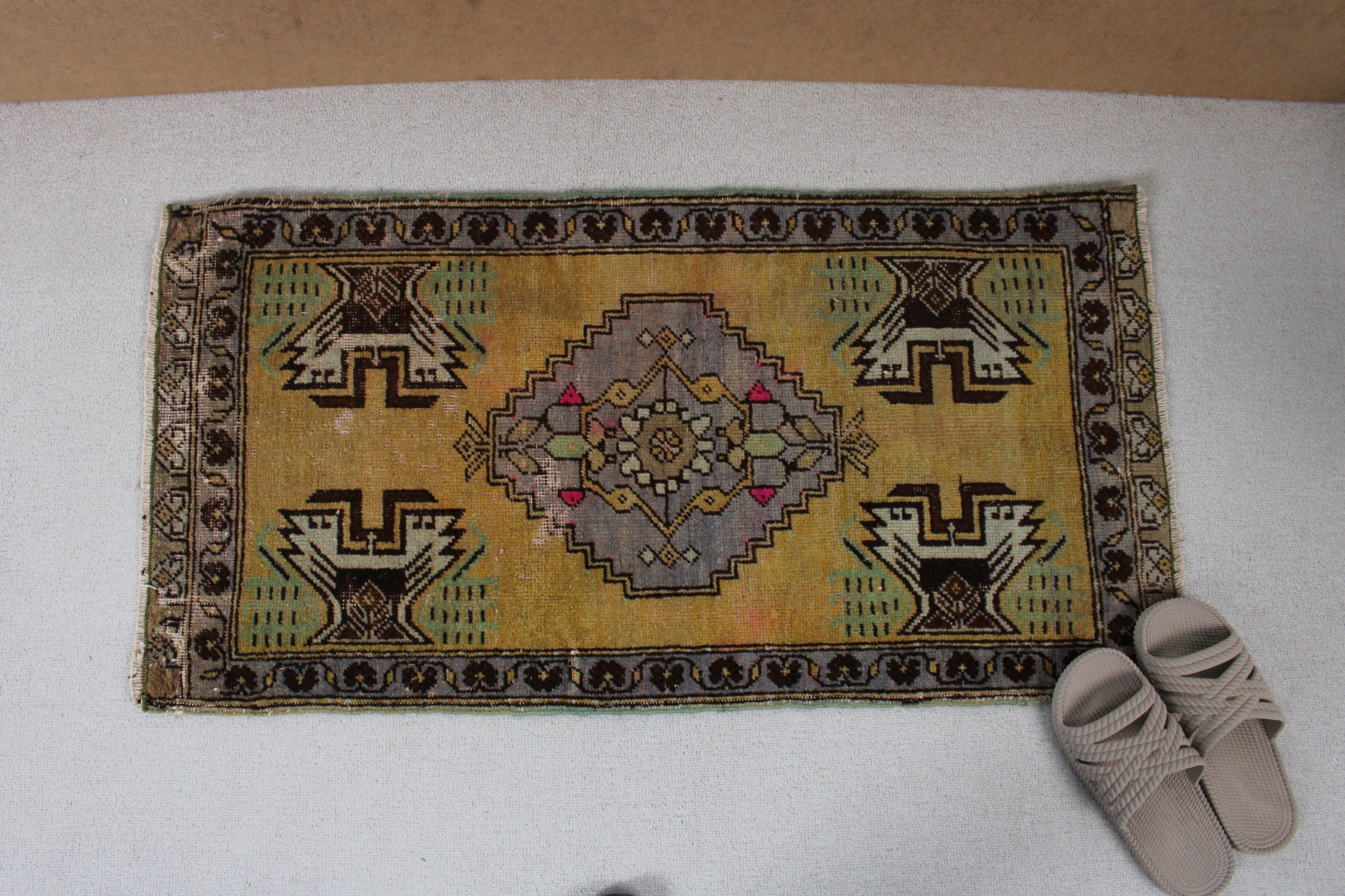 Türk Halıları, Mutfak Halısı, Duvara Asılı Halı, Geometrik Halı, 1.6x3.1 ft Küçük Halı, Yeşil Yün Halı, Vintage Halılar, Hindi Halıları, Açıklama Halıları