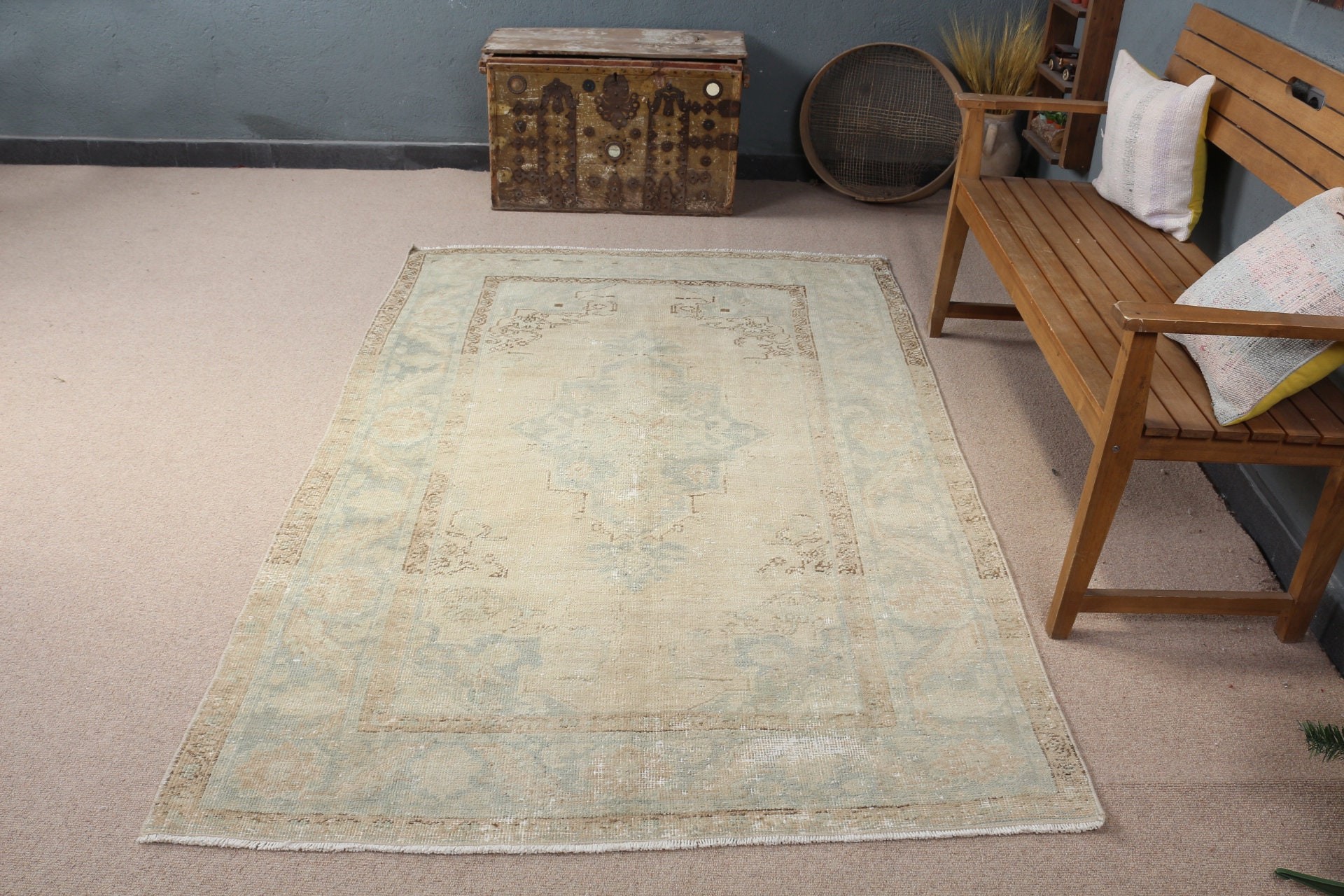 Vintage Rug, Indoor Rug, Dining Room Rug, Turkish Rugs, Green  4.8x7.1 ft Area Rug, Cool Rug, Rugs for Kitchen, Bedroom Rugs