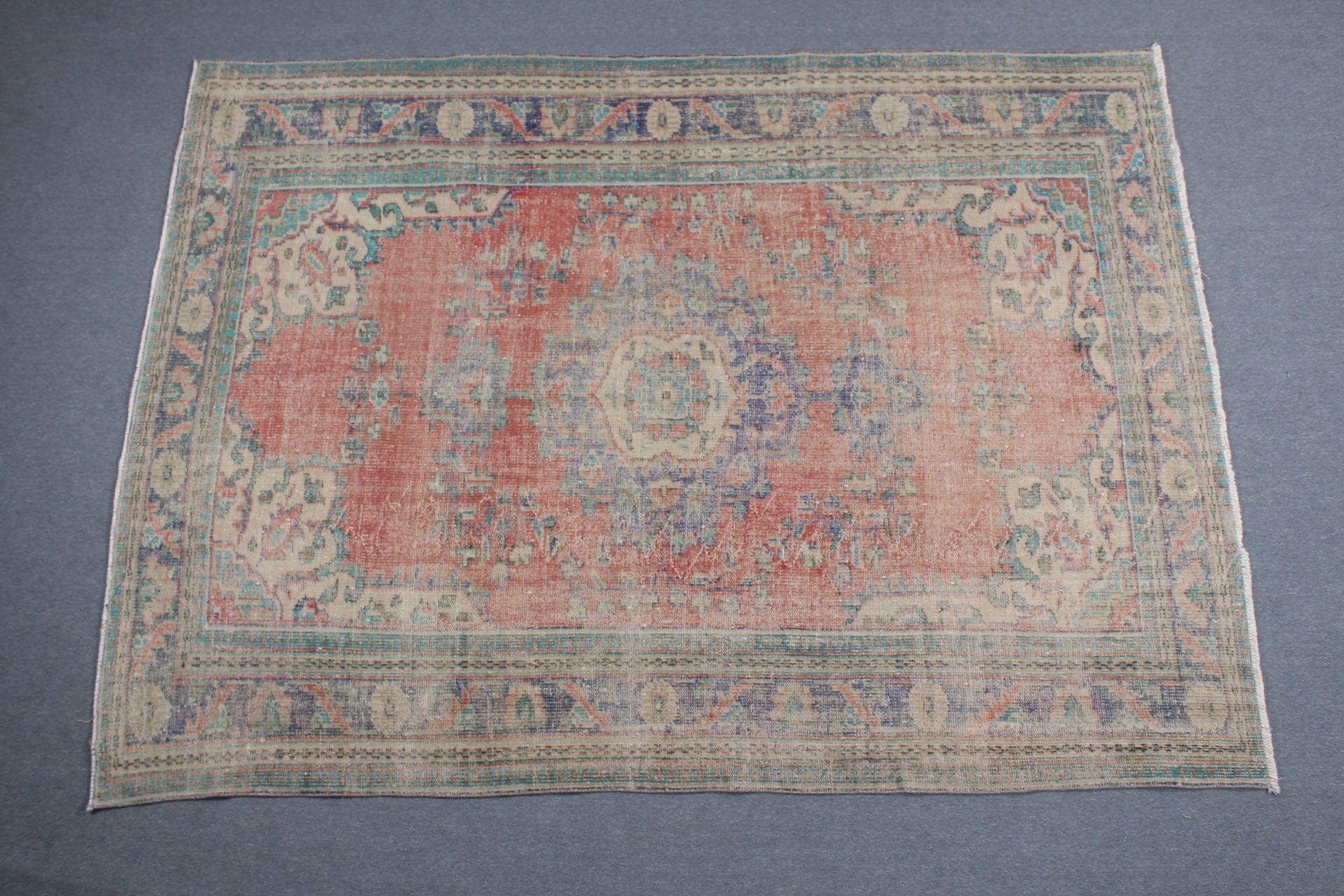 Anadolu Halısı, Mutfak Halısı, Organik Halı, Kırmızı 7.3x9.9 ft Büyük Boy Halılar, Salon Halısı, Vintage Halı, Türk Halısı, Salon Halısı