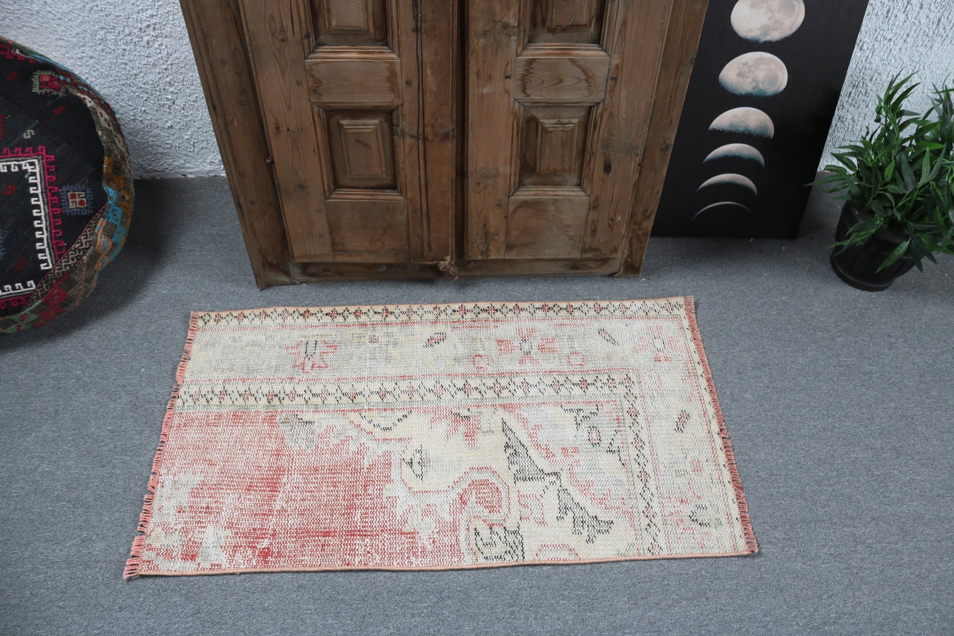 Küçük Vintage Halı, Türk Halıları, Kabile Halıları, Araba Paspas Halıları, Yatak Odası Halıları, Kırmızı 2x3.5 ft Küçük Halı, Vintage Halı, Bildiri Halısı