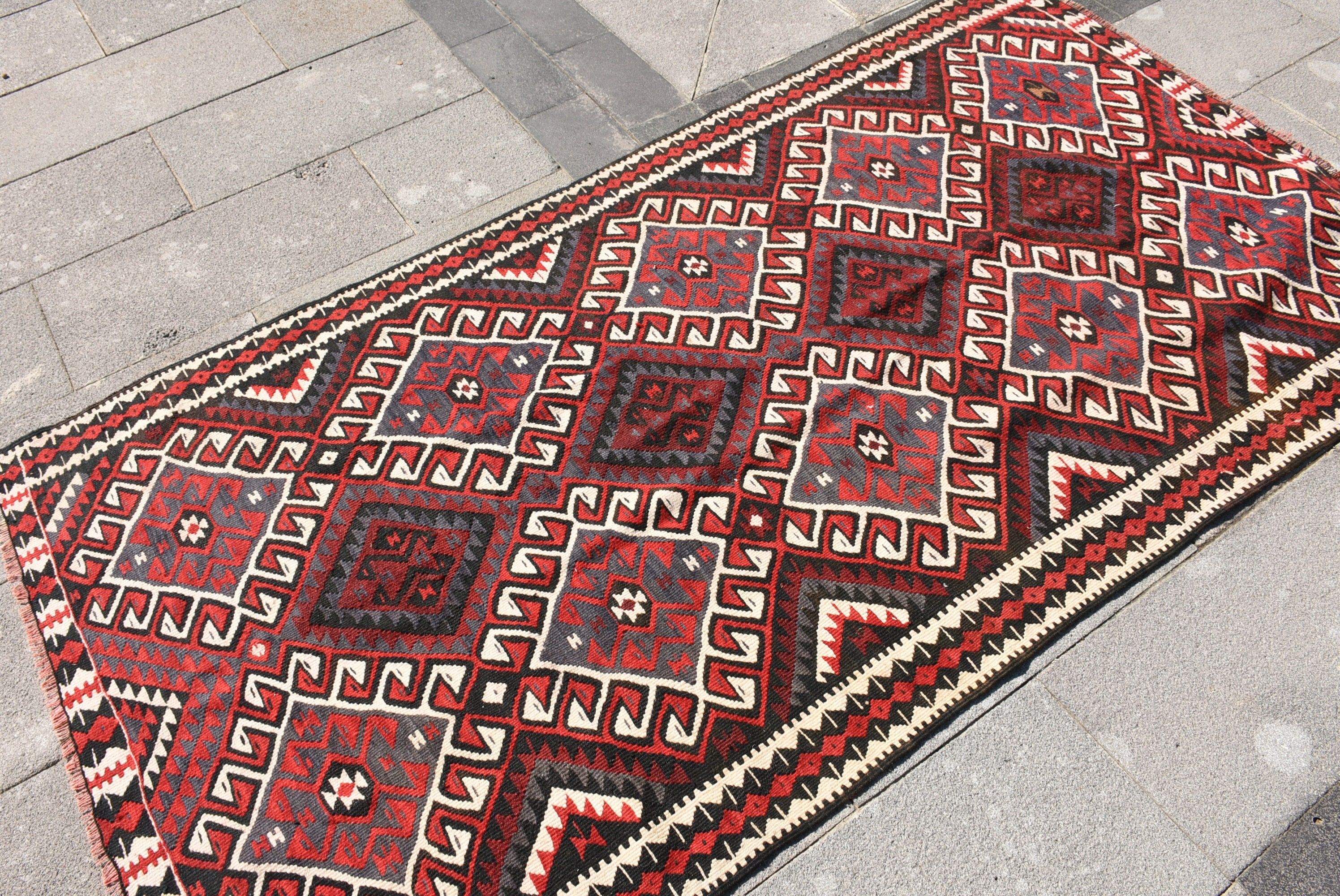 Nursery Rug, Dining Room Rugs, Turkish Rugs, Cool Rug, Bright Rugs, 3.7x7.1 ft Area Rug, Vintage Rug, Red Moroccan Rug, Kilim