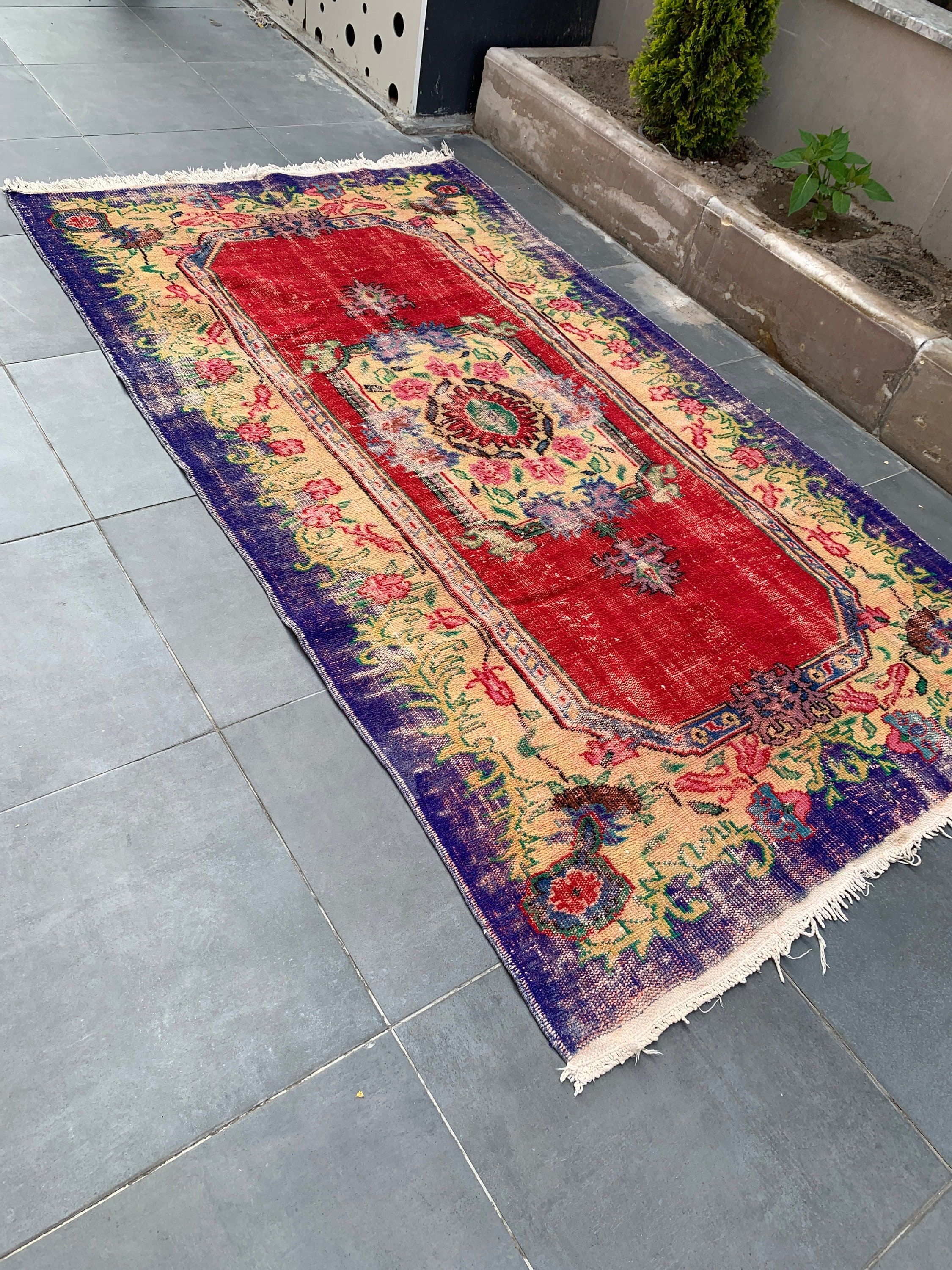 Turkish Rug, 5.2x7.7 ft Large Rugs, Living Room Rug, Distressed Rug, Vintage Rug, Floor Rugs, Red Wool Rug, Bedroom Rug