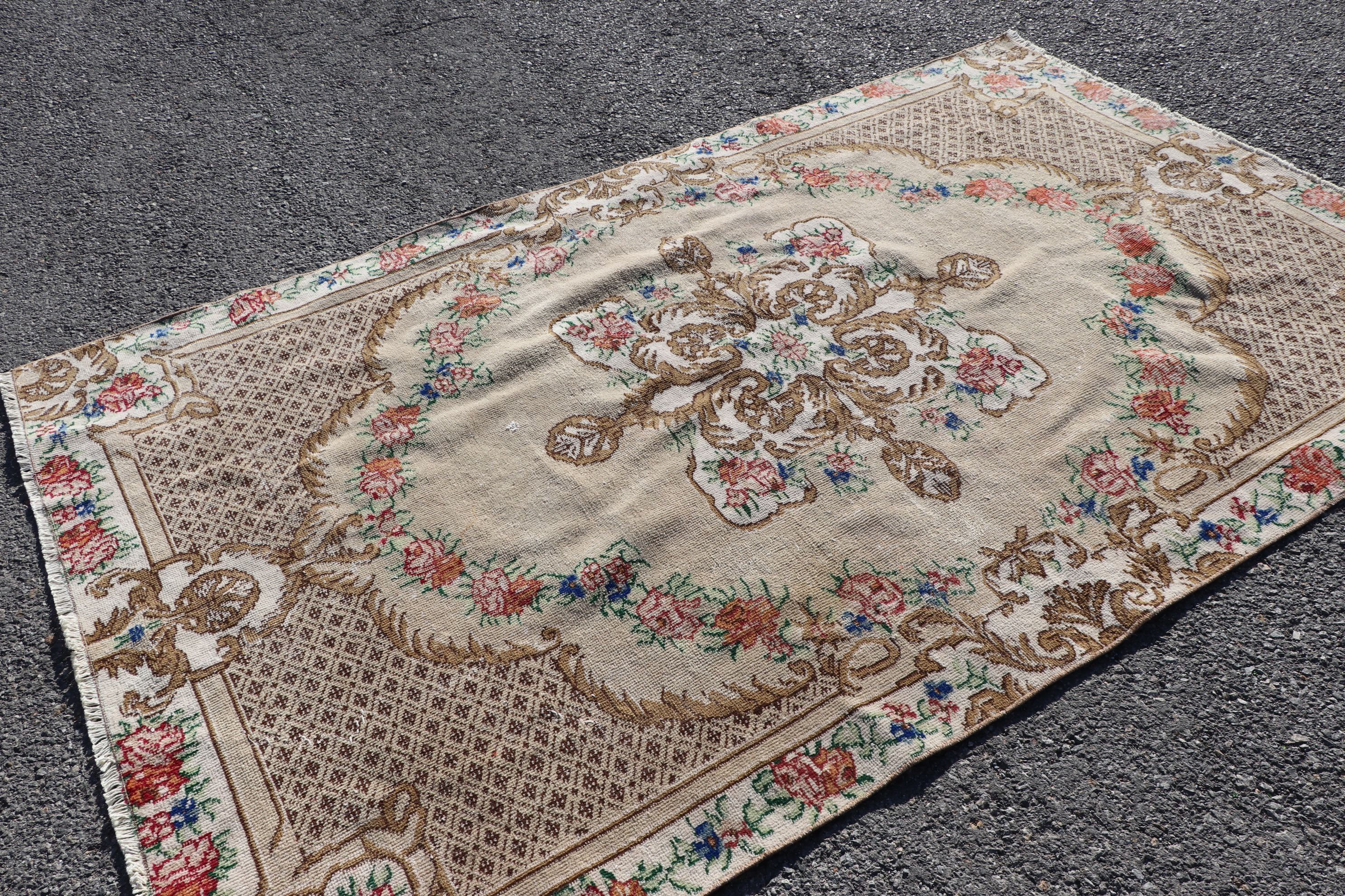 Sessiz Halı, Türk Halıları, Vintage Halı, Sanat Halısı, Havalı Halı, Bej 5.4x8.8 ft Büyük Halı, Yatak Odası Halısı, Yemek Odası Halısı, Yer Halısı