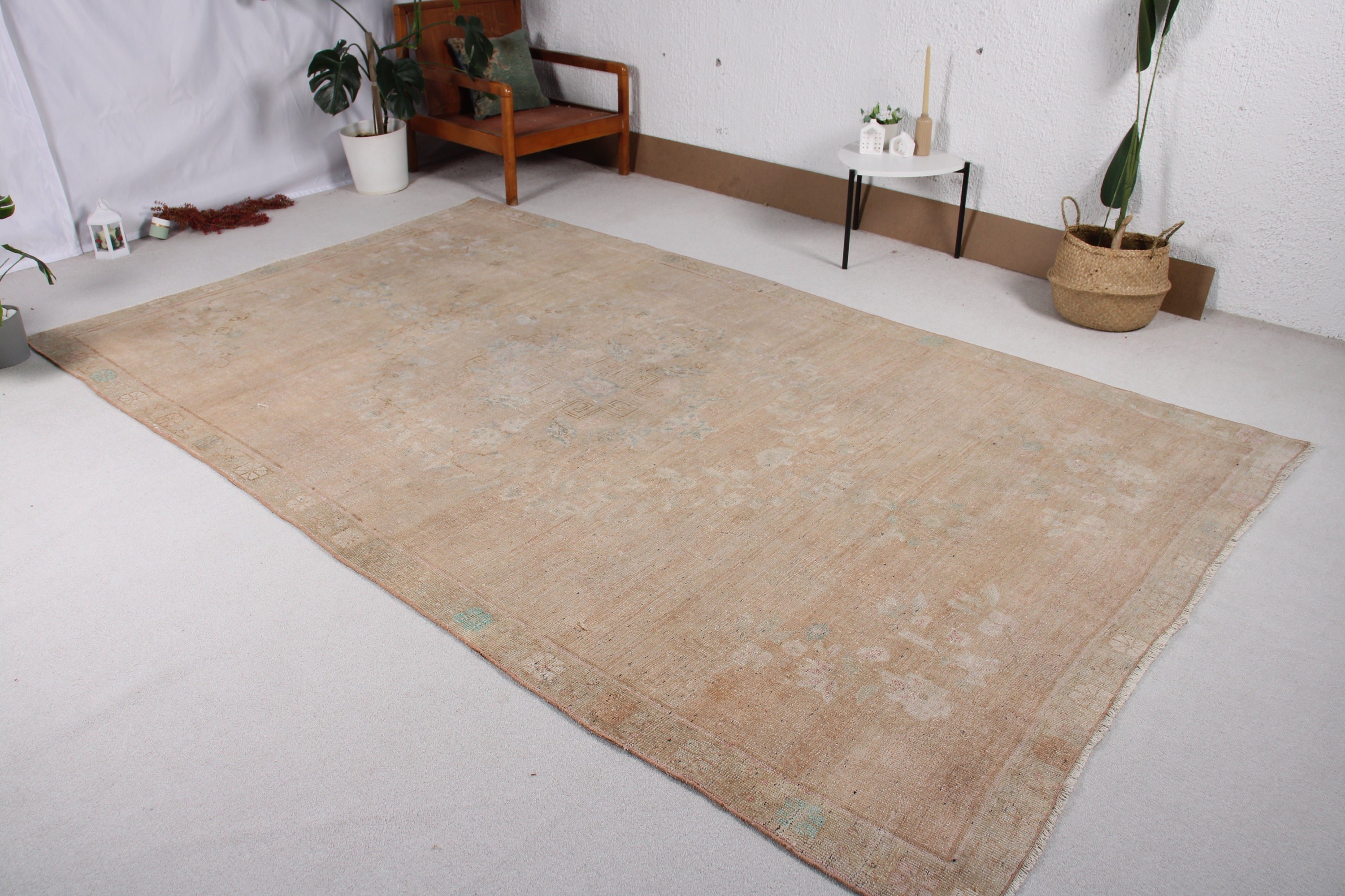 Türk Halısı, Oturma Odası Halıları, Düz Dokuma Halılar, Büyük Boho Halılar, Kahverengi Oryantal Halı, Vintage Halı, Nötr Halı, 6,2x10,5 ft Büyük Halılar