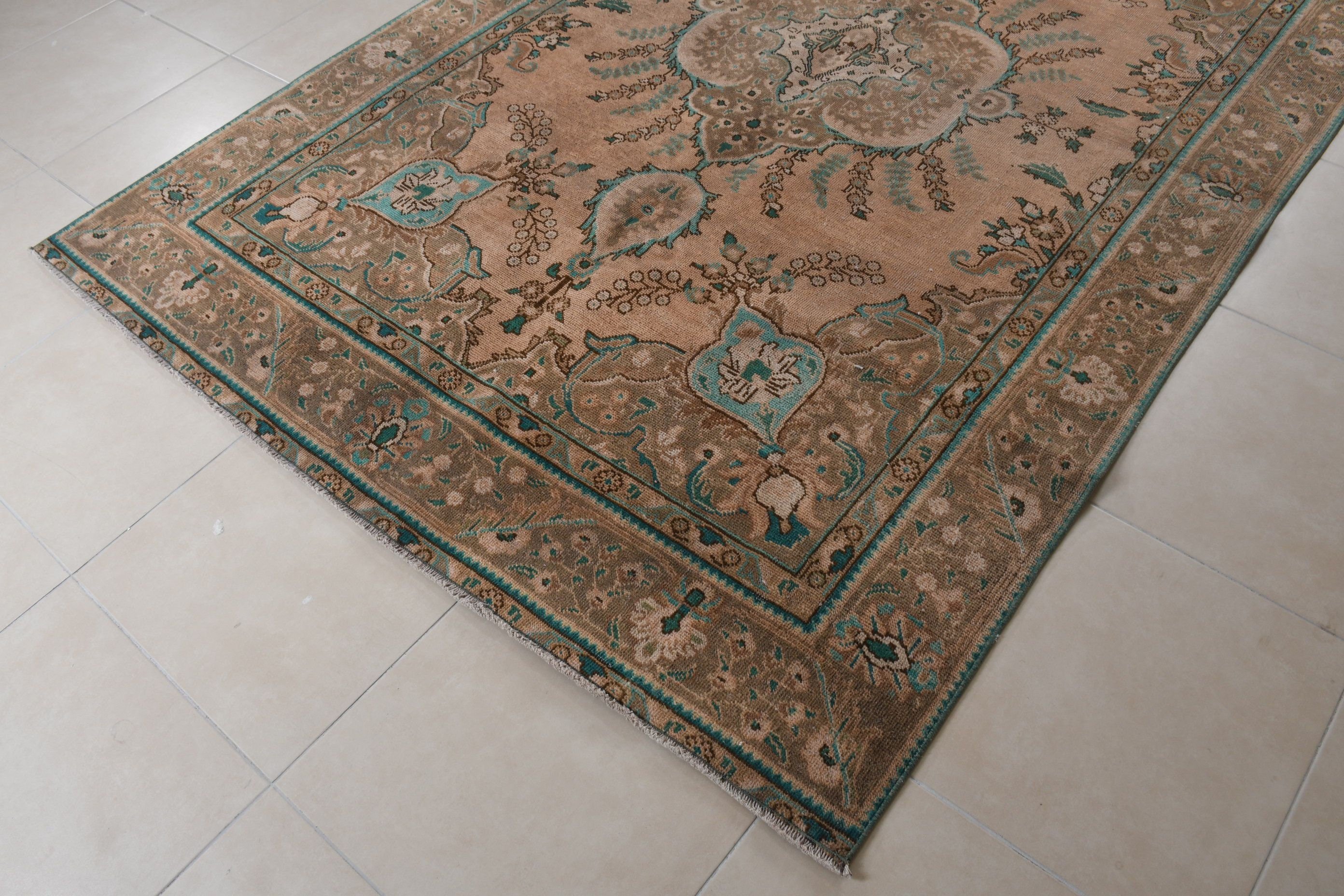 6.1x9.5 ft Büyük Halılar, Oushak Halıları, Oturma Odası Halıları, Vintage Halılar, Yatak Odası Halıları, Yemek Odası Halıları, Turuncu Antika Halılar, Türk Halısı