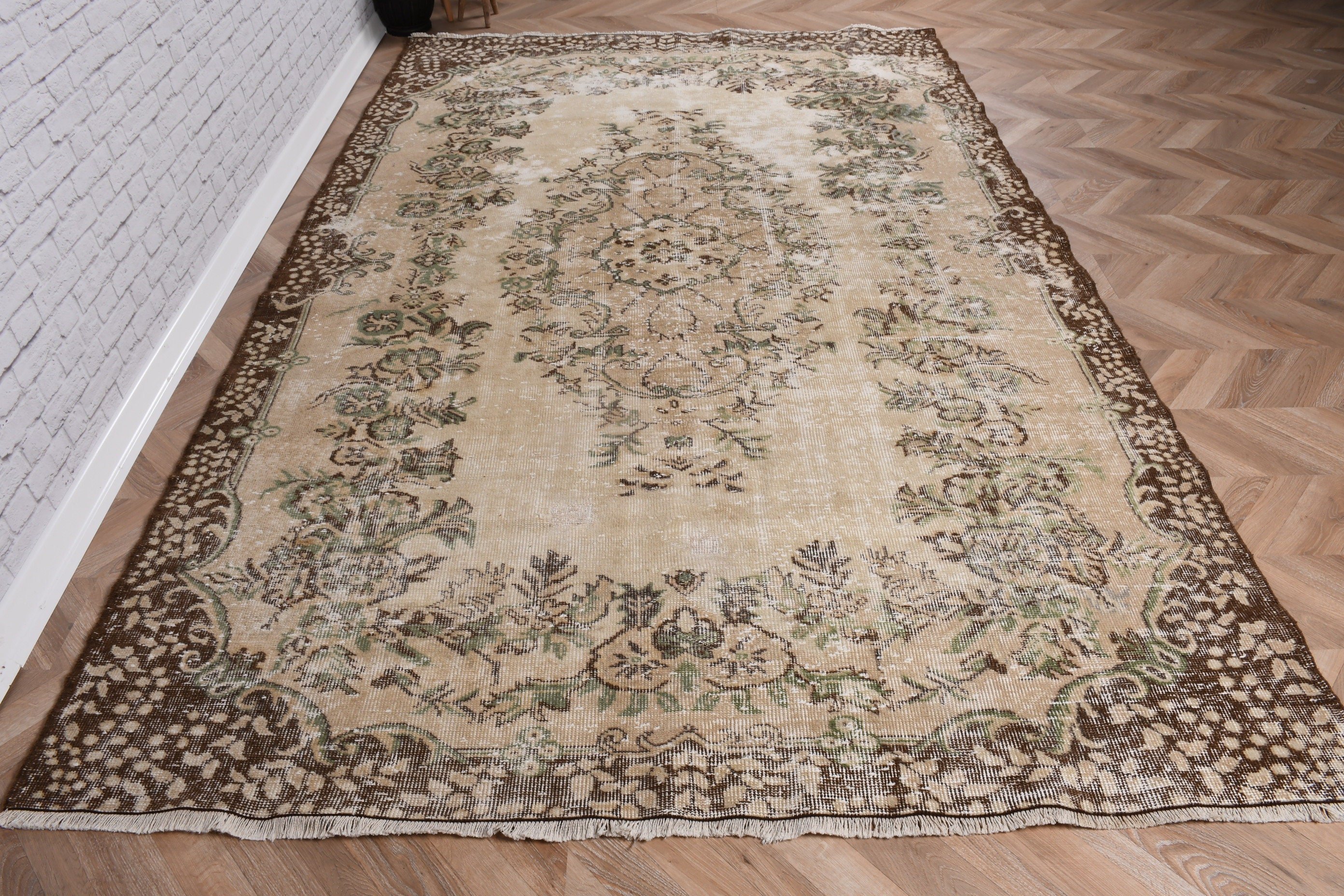 Neutral Rugs, Living Room Rug, Turkish Rug, Salon Rugs, Vintage Rug, Brown Neutral Rug, 6x9.5 ft Large Rugs, Rugs for Salon, Luxury Rugs