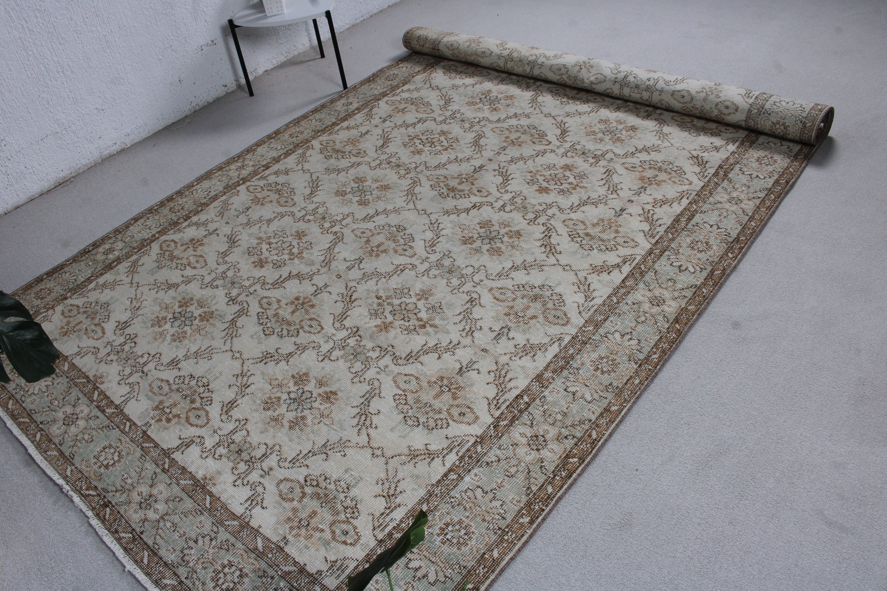 Yer Halısı, Bej Nötr Halı, Yemek Odası Halısı, Türk Halısı, Büyük Oushak Halısı, Vintage Halı, Düz Dokuma Halılar, 6.1x9.7 ft Büyük Halı, Boho Halısı