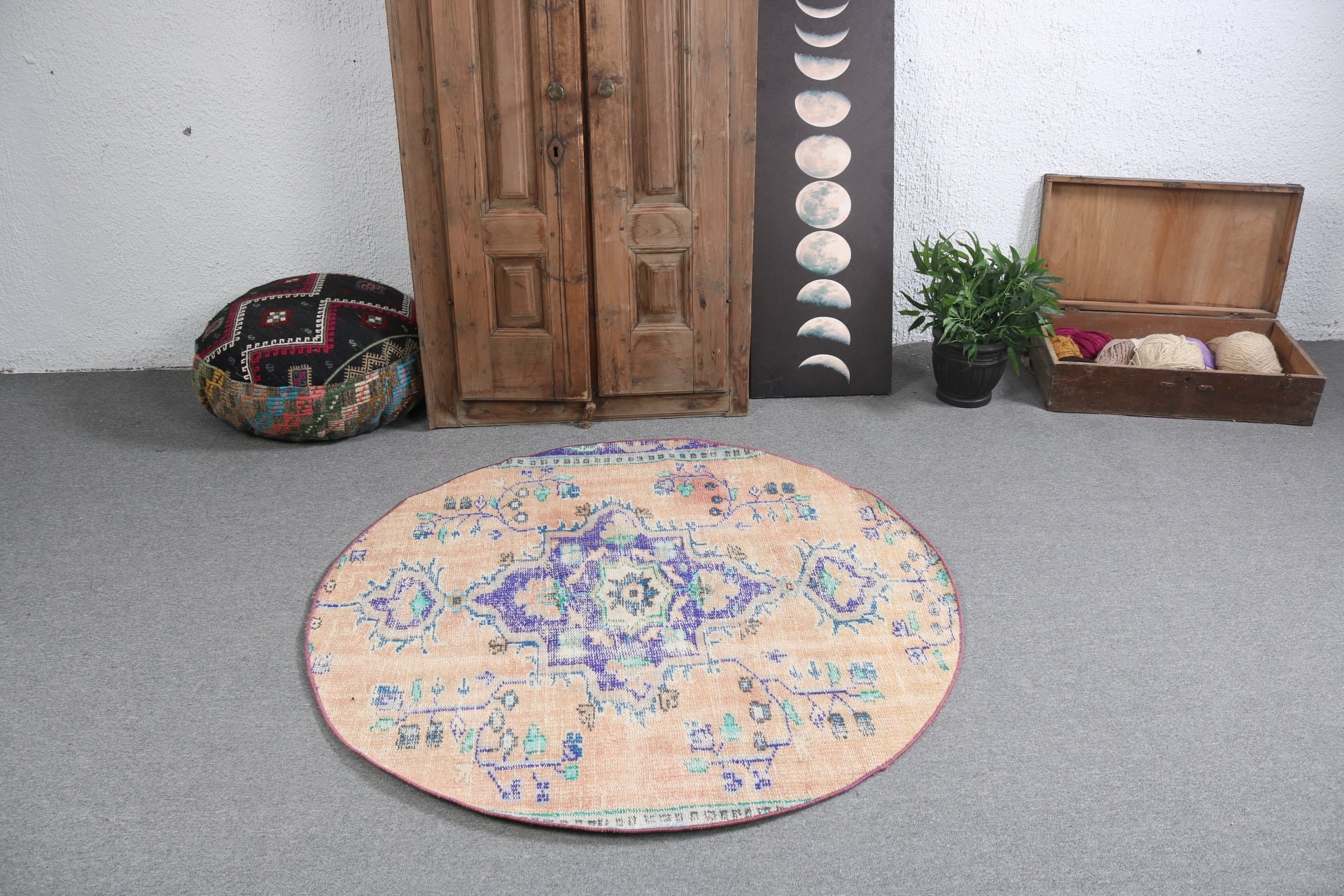 Modern Halı, Giriş Halıları, Mutfak Halıları, 4,4x4,4 ft Vurgulu Halı, Oryantal Halılar, Turuncu Boho Halılar, Vintage Halı, Türk Halıları, Mutfak Halıları