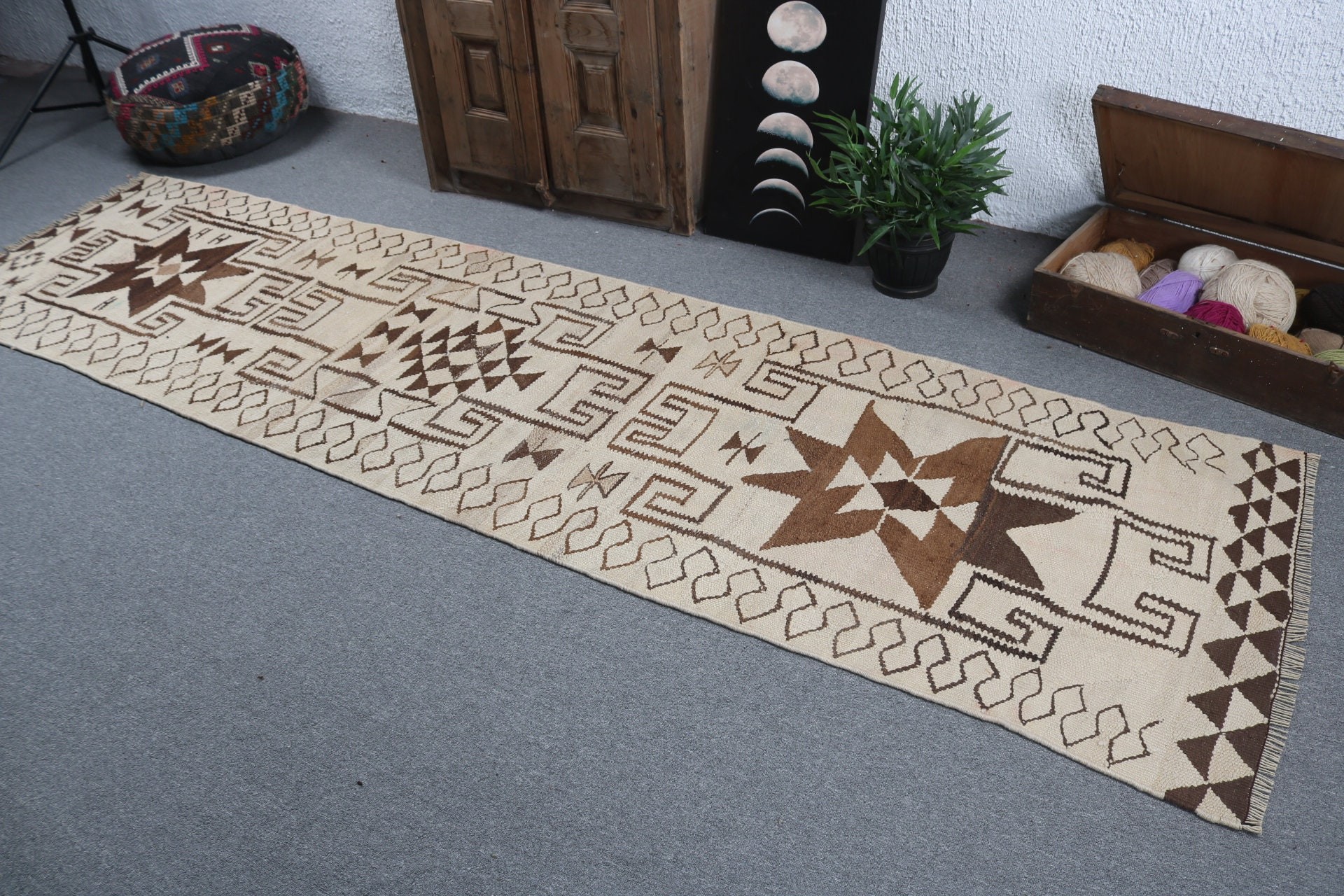 Beige Boho Rugs, Vintage Rugs, Floor Rug, Long Runner Rug, Turkish Rugs, Modern Rug, 2.9x11 ft Runner Rugs, Rugs for Corridor, Bedroom Rugs