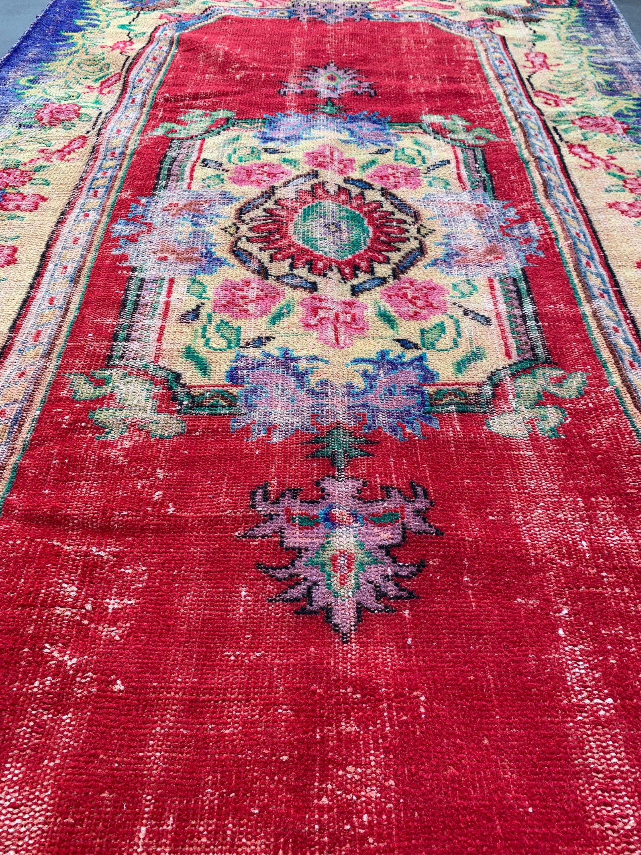 Turkish Rug, 5.2x7.7 ft Large Rugs, Living Room Rug, Distressed Rug, Vintage Rug, Floor Rugs, Red Wool Rug, Bedroom Rug