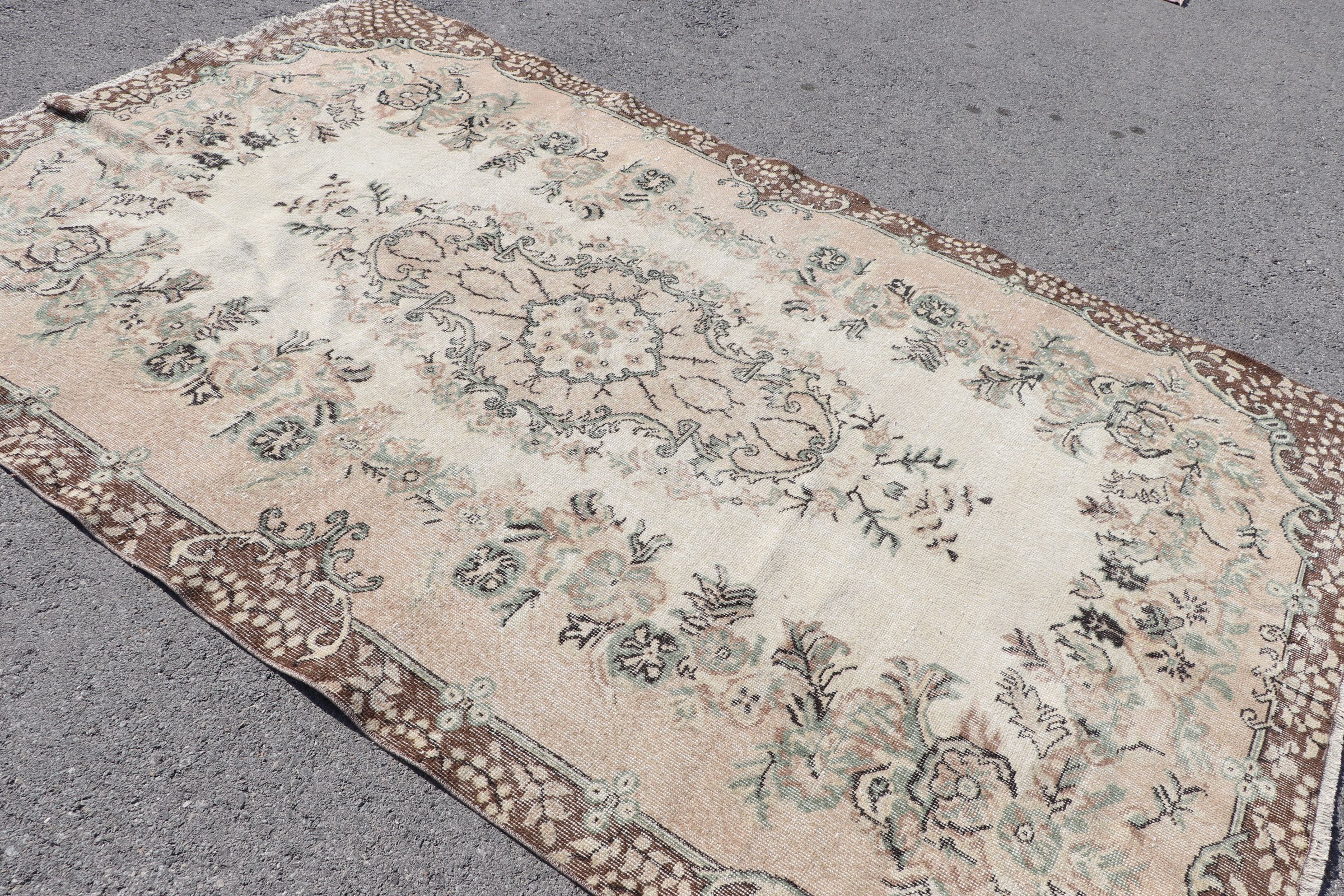 Floor Rug, Beige Oriental Rug, Vintage Rug, Hand Knotted Rug, Bedroom Rug, Salon Rugs, Living Room Rug, Turkish Rug, 5.9x9.4 ft Large Rug