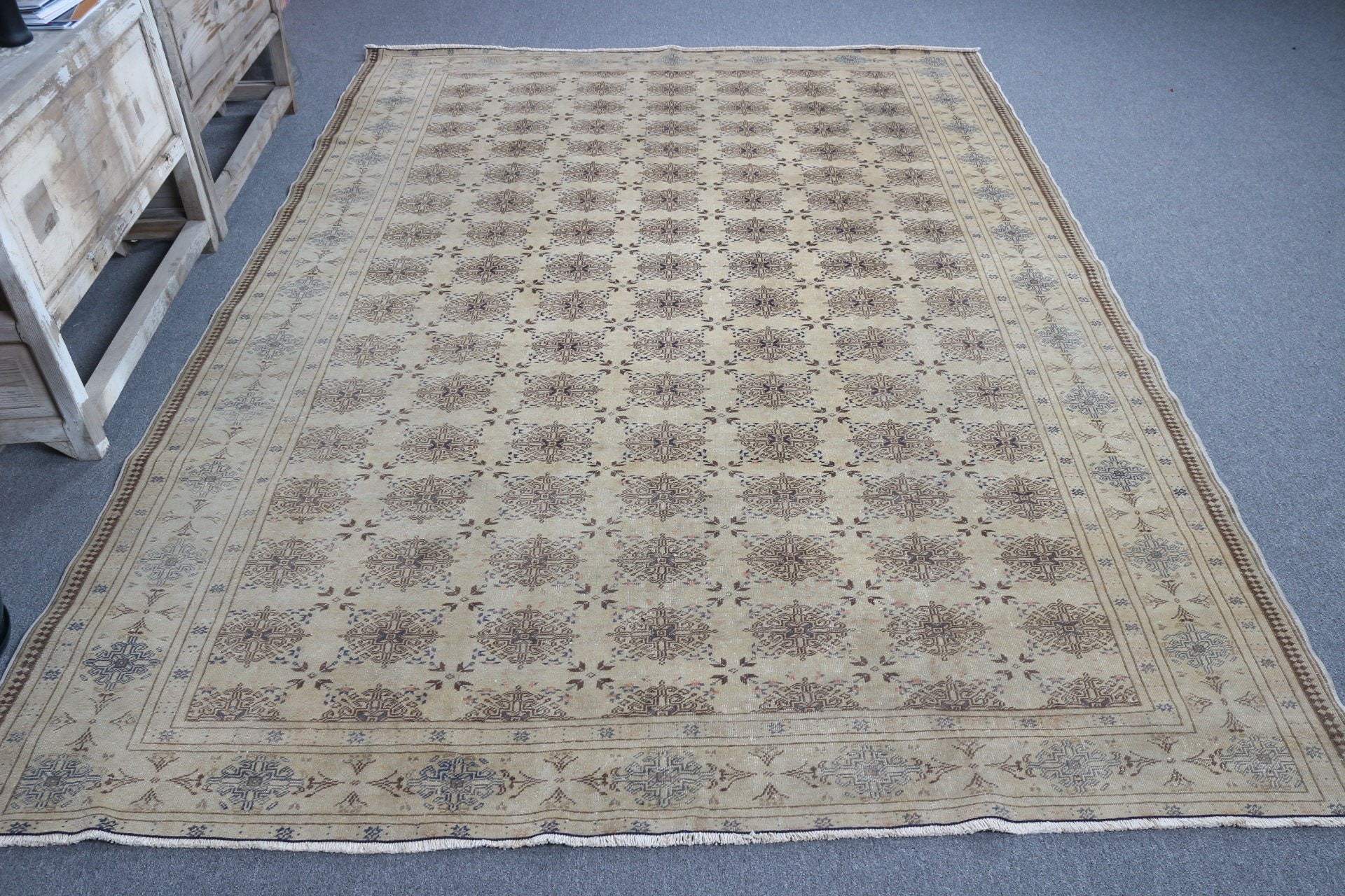 Salon Halıları, Vintage Halı, Soluk Halılar, Ev Dekorasyonu Halısı, Mutfak Halısı, 6.6x9.1 ft Büyük Halılar, Türk Halıları, Bej Yün Halı, Oturma Odası Halıları