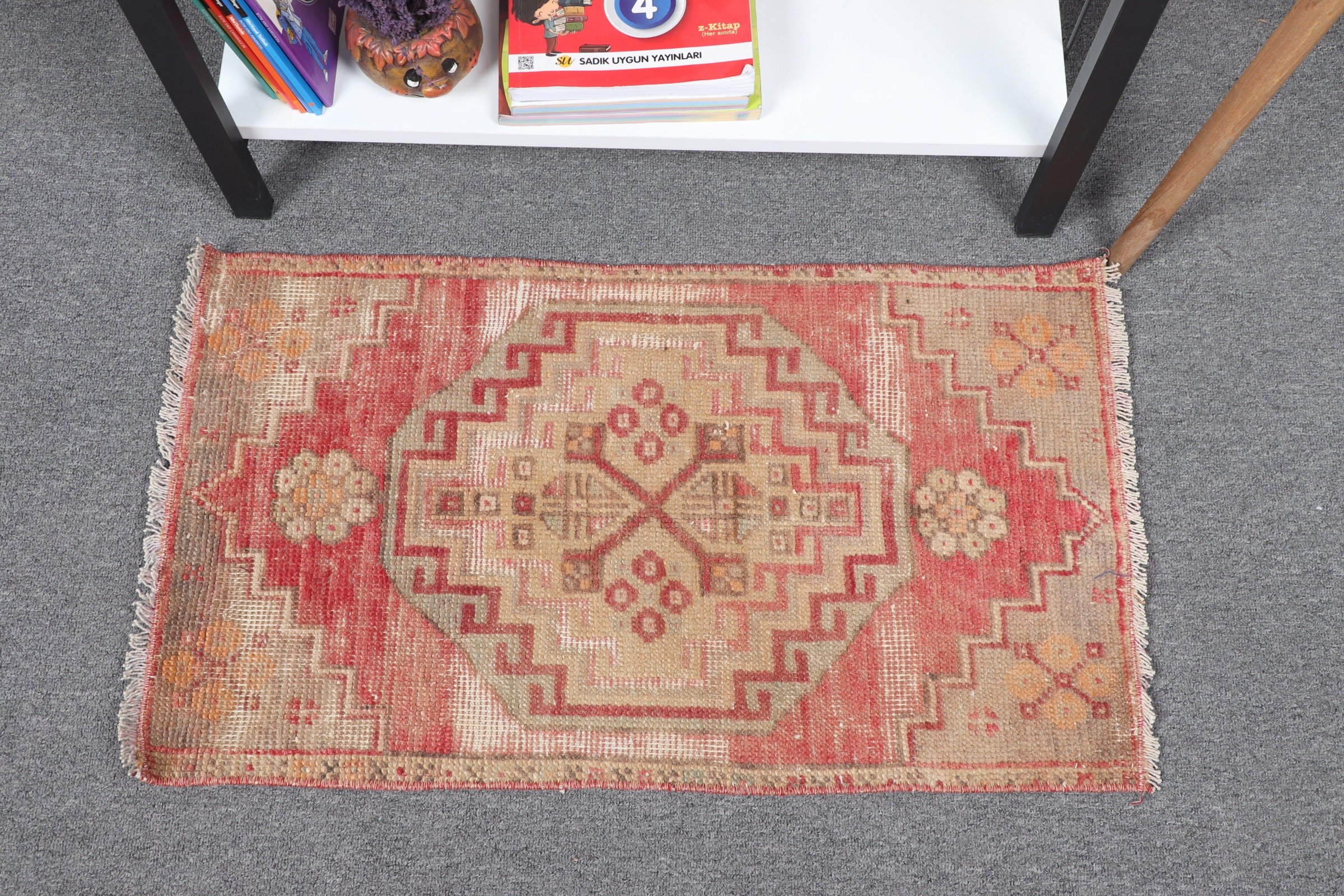 Bathroom Rugs, Turkish Rugs, Entryway Rug Rugs, Wool Rugs, Red Floor Rug, Vintage Rug, Rugs for Bedroom, Bedroom Rug, 1.4x2.5 ft Small Rugs