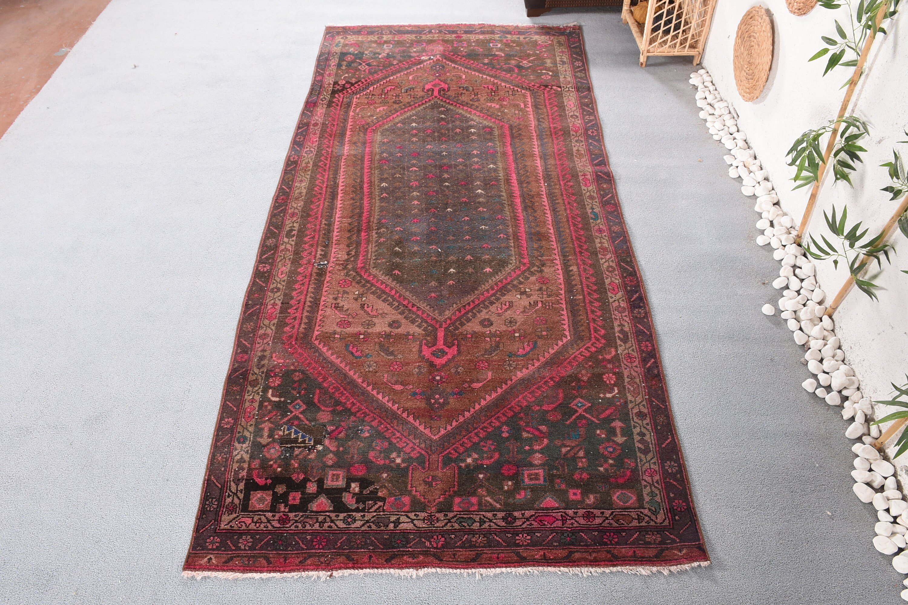 Kahverengi Antika Halı, Vintage Halı, Oturma Odası Halıları, Yün Halı, 4,3x9,4 ft Büyük Halılar, Salon Halıları, Türk Halıları, Salon Halısı, Oryantal Halı