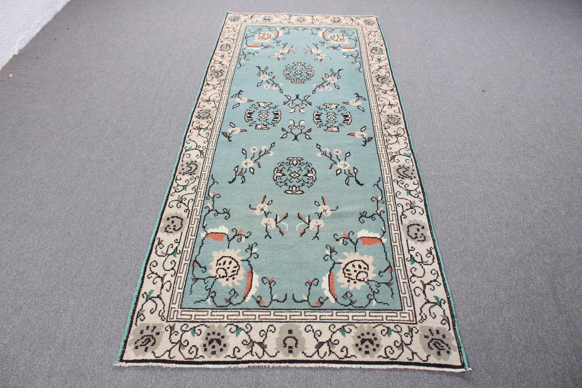 Boho Bölge Halısı Halıları, Yatak Odası Halıları, Vintage Halı, 3,4x8,3 ft Alan Halısı, İç Mekan Halısı, Türk Halısı, Mutfak Halısı, Yeşil Zemin Halıları, Oushak Halısı