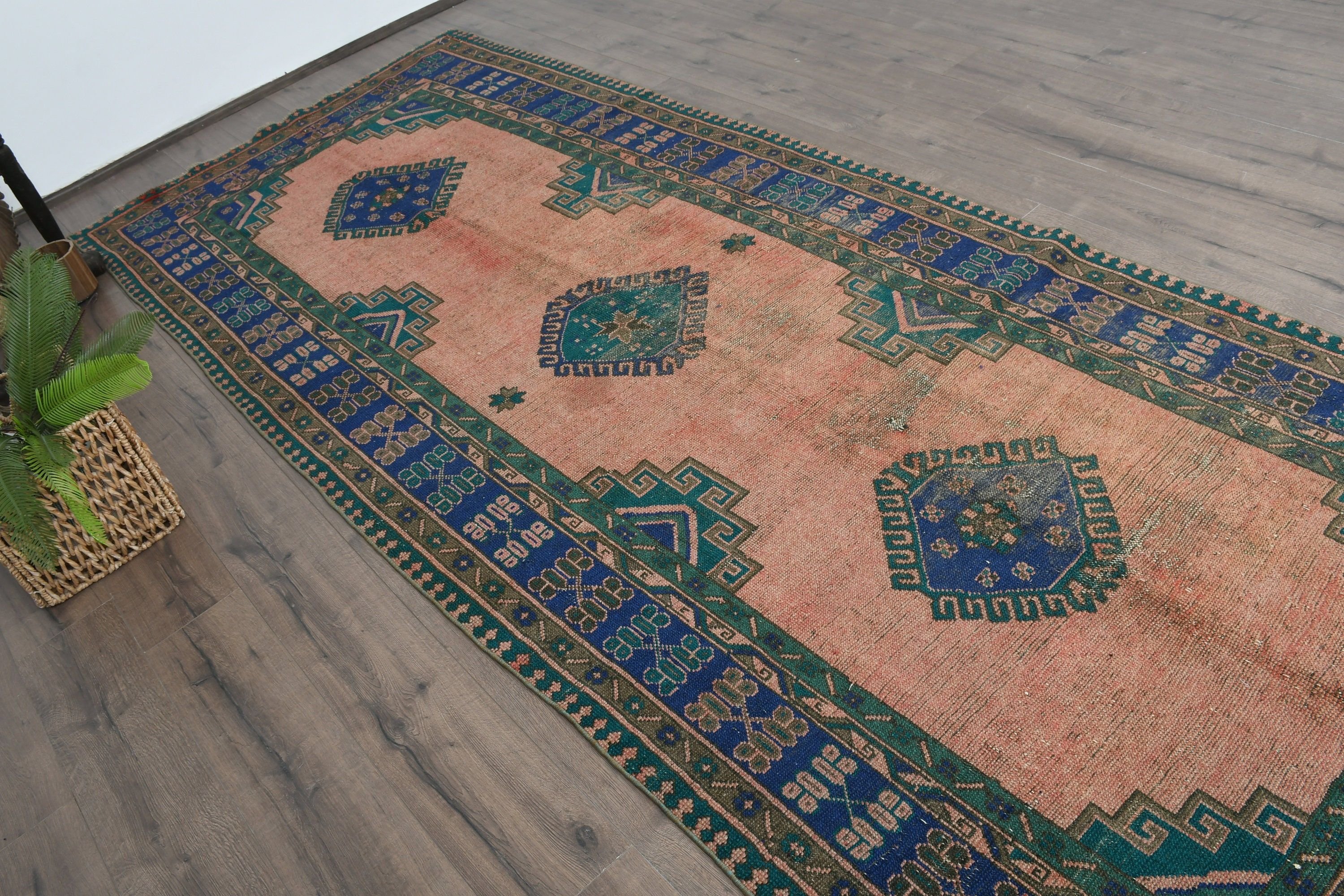 Salon Rug, Antique Rug, Turkish Rug, Eclectic Rug, Vintage Rug, Orange Bedroom Rugs, 4.7x11.3 ft Large Rug, Living Room Rugs