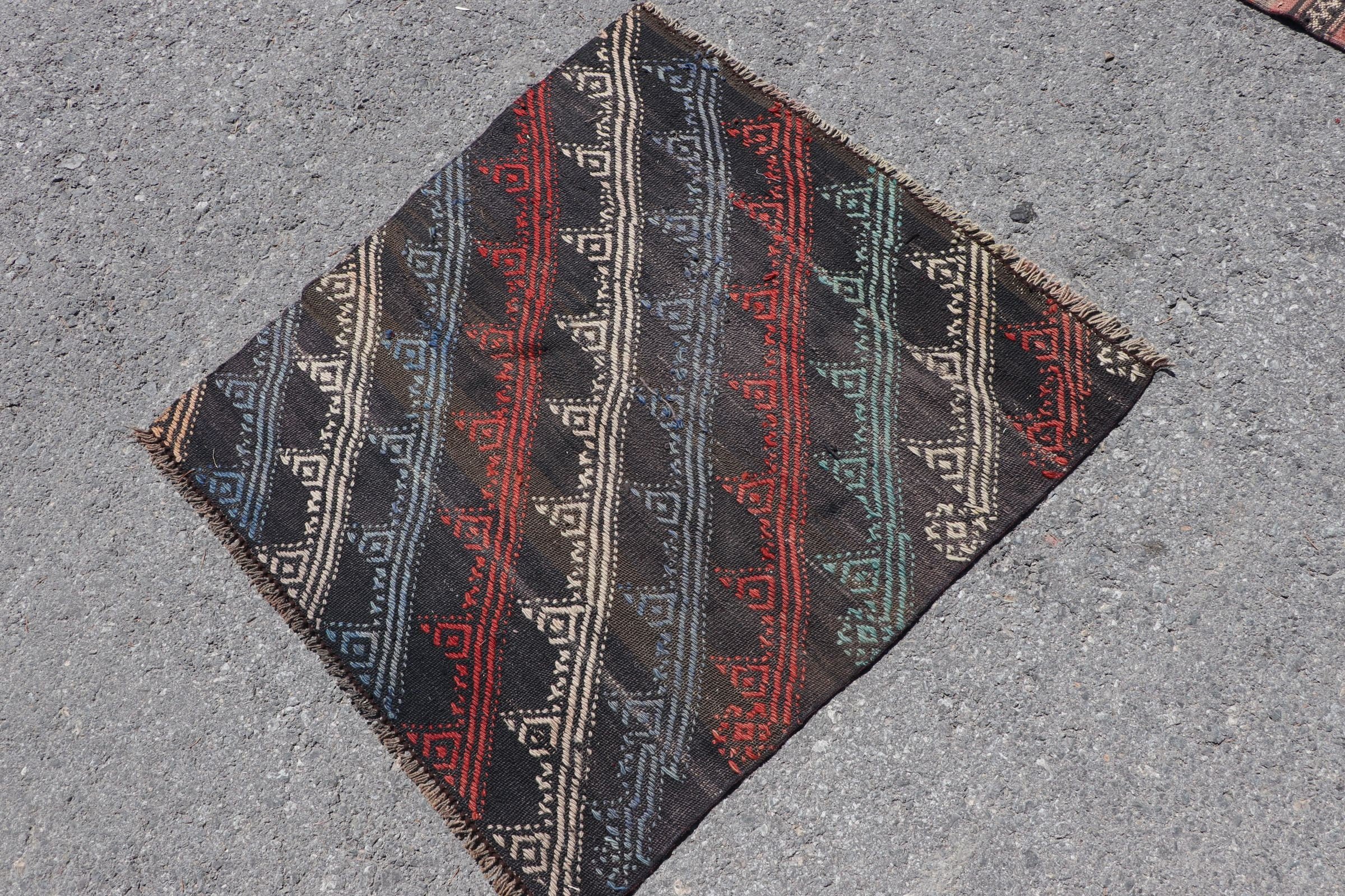 Yün Halı, Duvara Asılı Halı, Yatak Odası Halıları, Türk Halıları, Vintage Halı, Kilim, Siyah Ev Dekor Halıları, 2.7x2.7 ft Küçük Halı