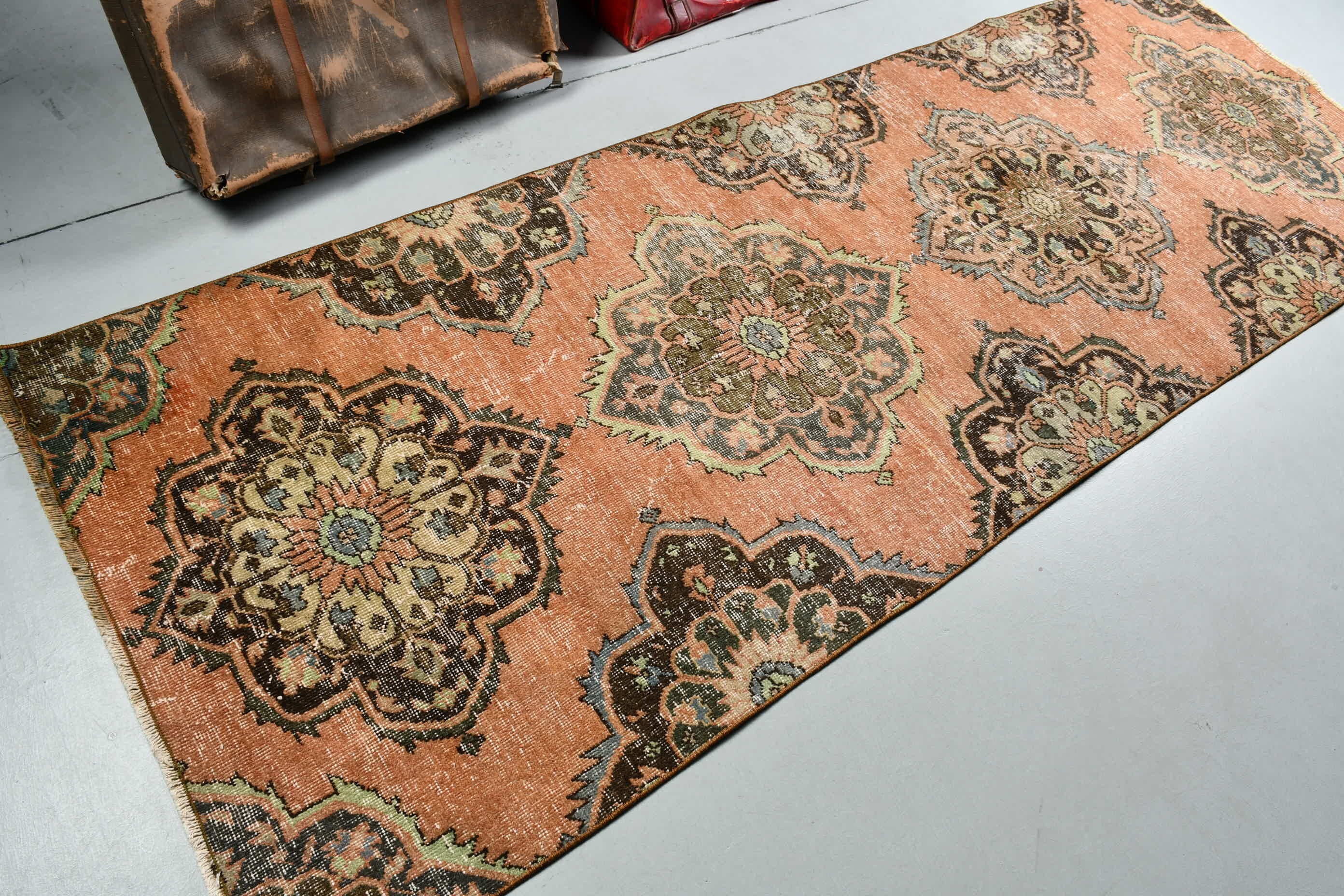 Corridor Rugs, Oriental Rug, Vintage Rugs, Art Rug, Turkish Rug, Kitchen Rug, Antique Rugs, 3.3x9.3 ft Runner Rug, Orange Home Decor Rugs